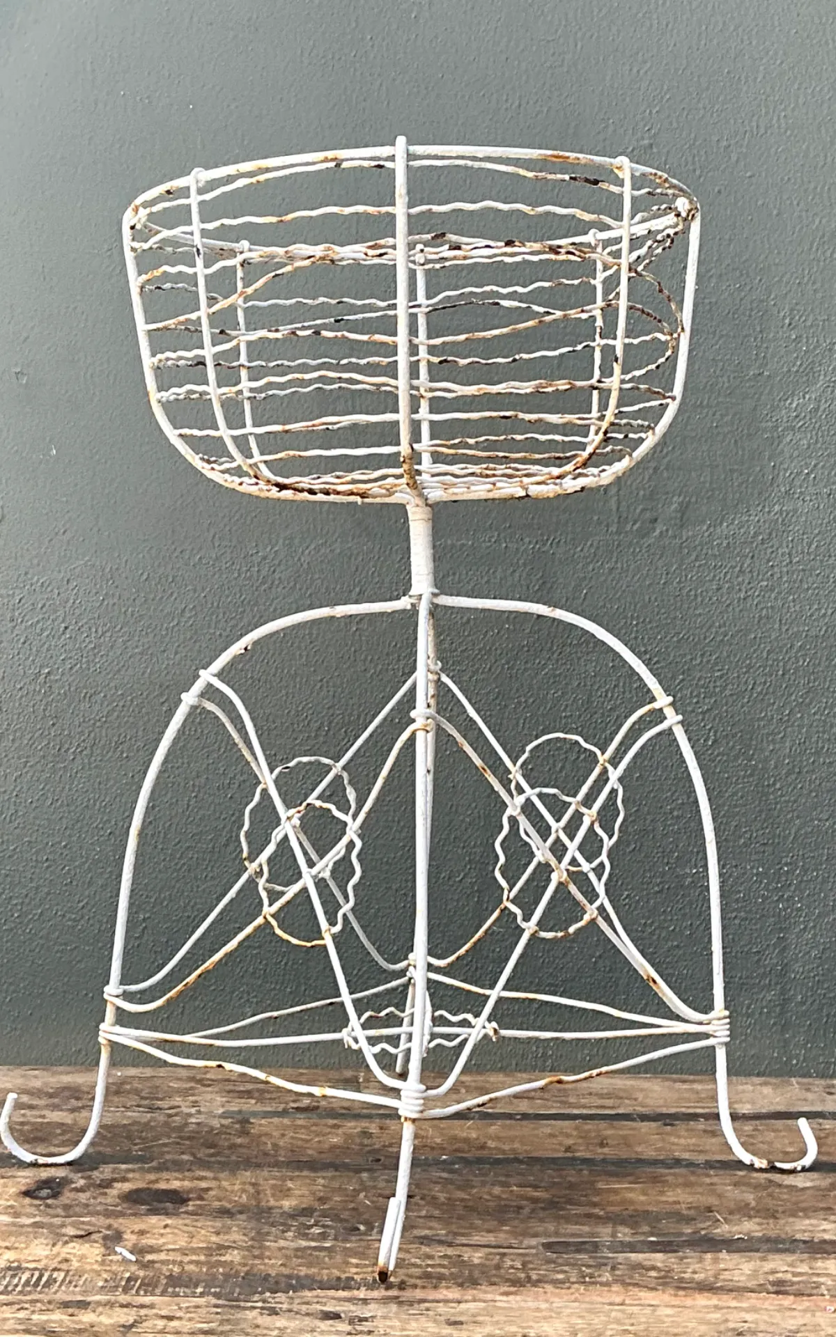 Vintage Distressed White Wire Plant Stand — additional photo 5