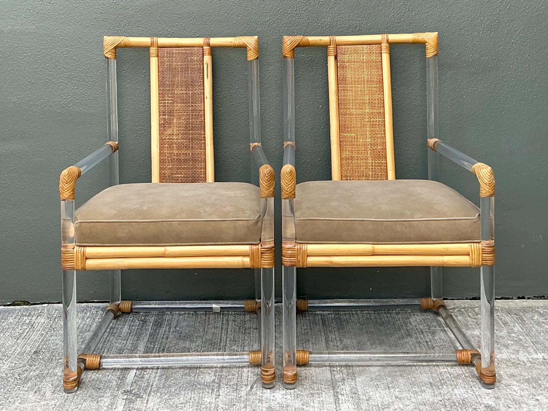 Vintage Four Seasons Lucite and Rattan Armchairs - Pair — additional photo 8