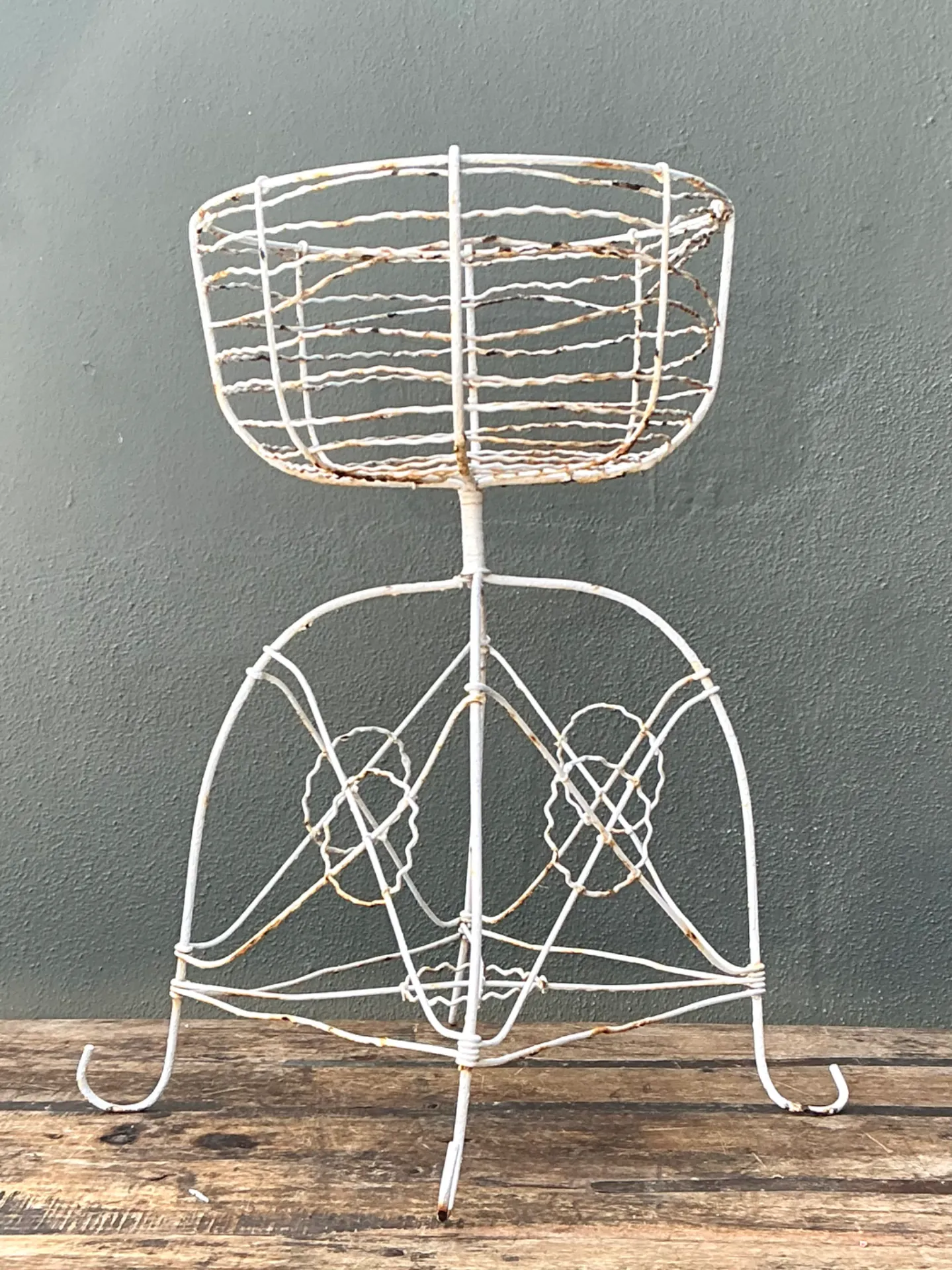 Vintage Distressed White Wire Plant Stand — additional photo 2