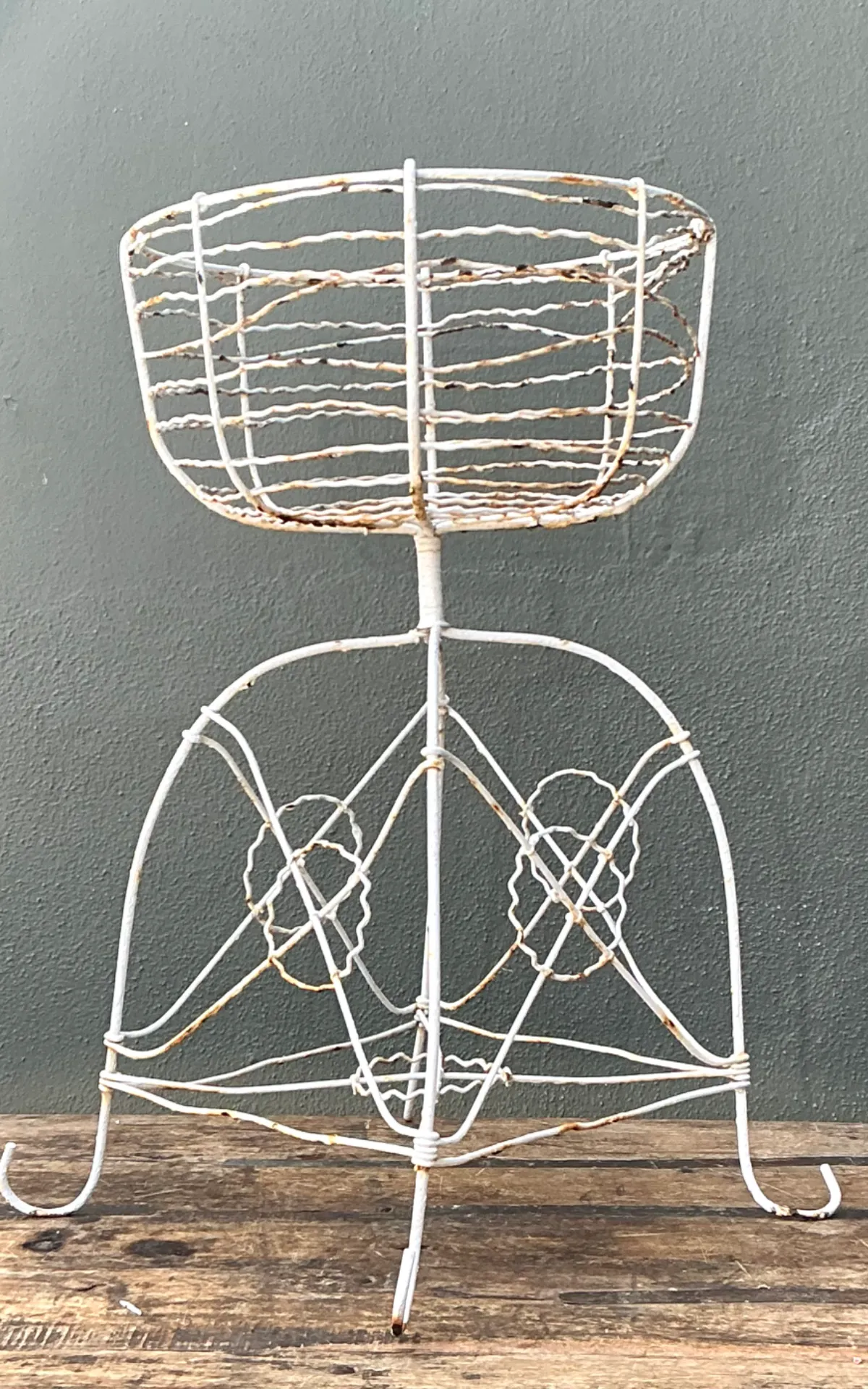 Vintage Distressed White Wire Plant Stand — additional photo 2