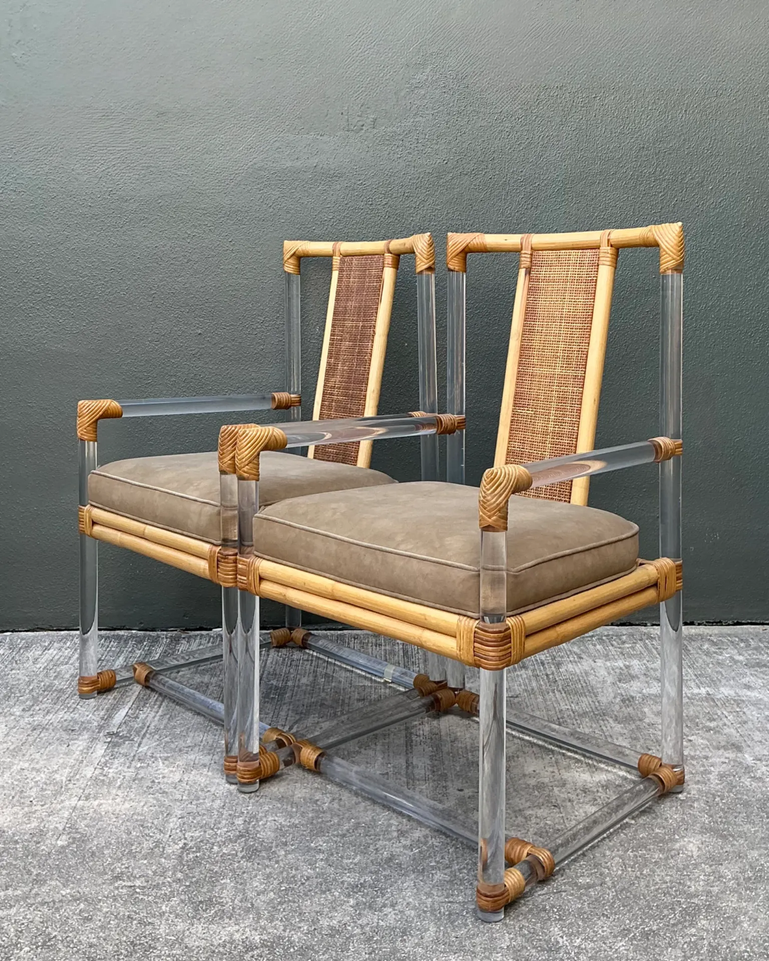 Vintage Four Seasons Lucite and Rattan Armchairs - Pair — additional photo 6
