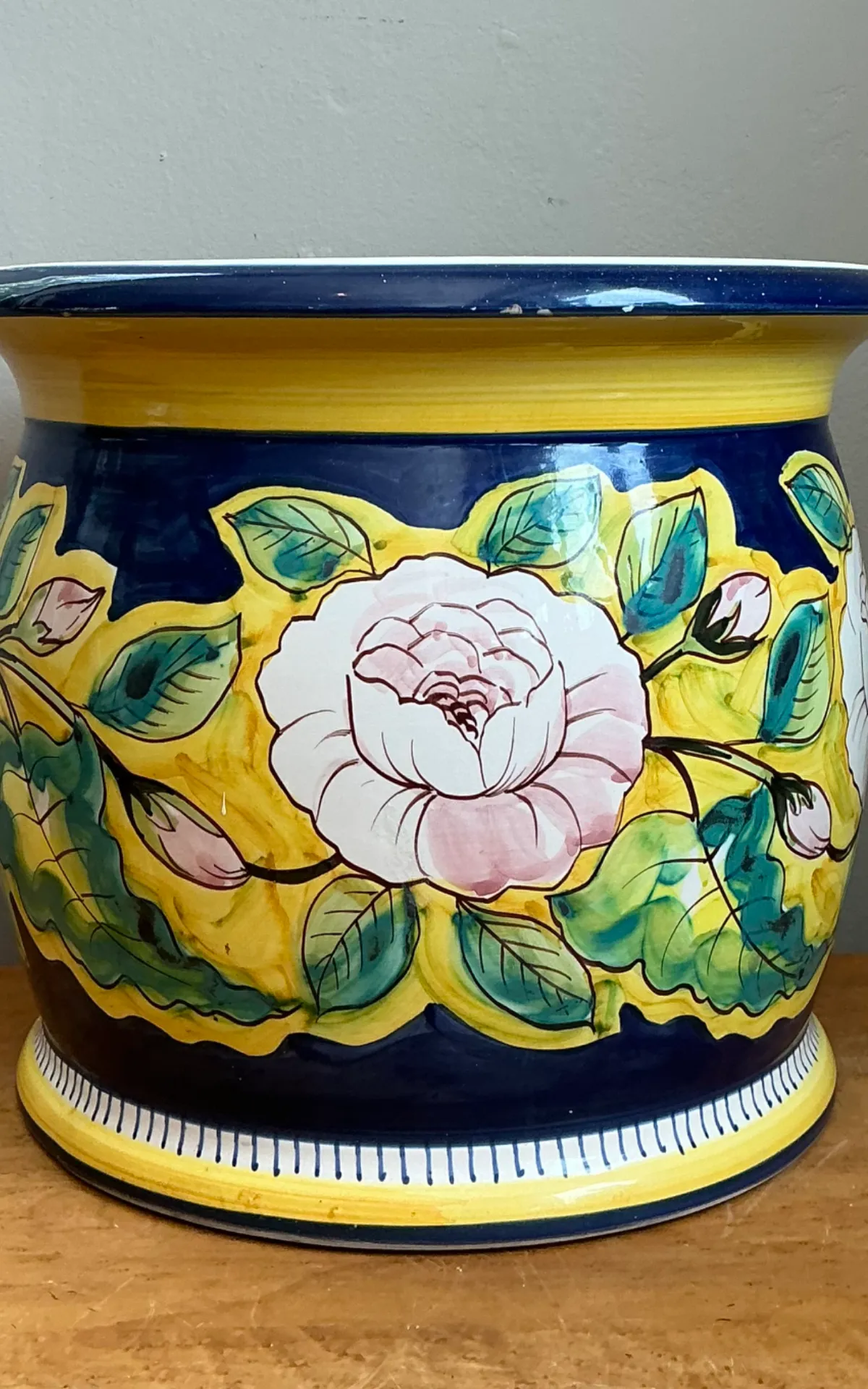 Hand Italian Painted Floral Ceramic Planter — additional photo 3