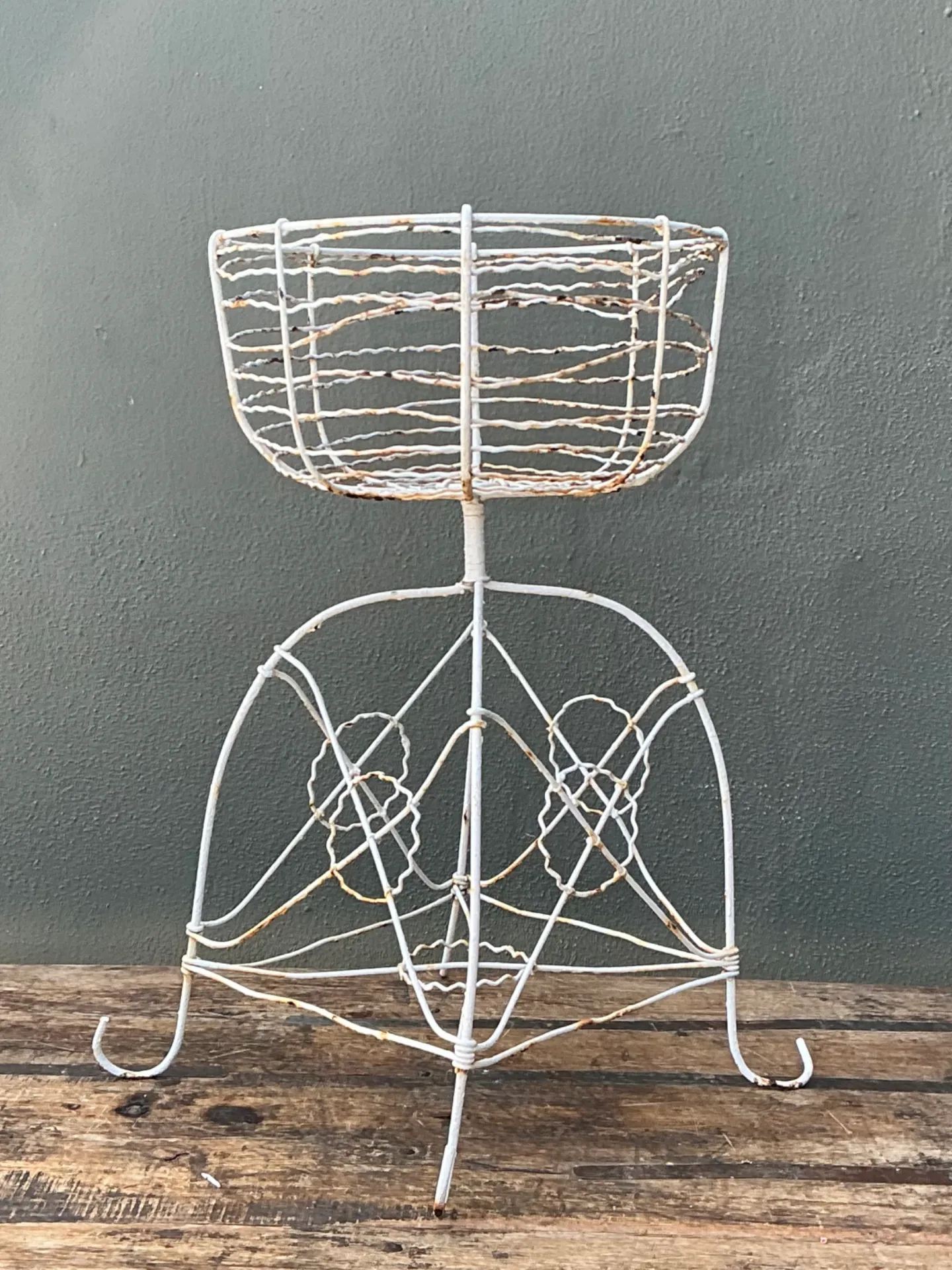 Vintage Distressed White Wire Plant Stand — additional photo 7