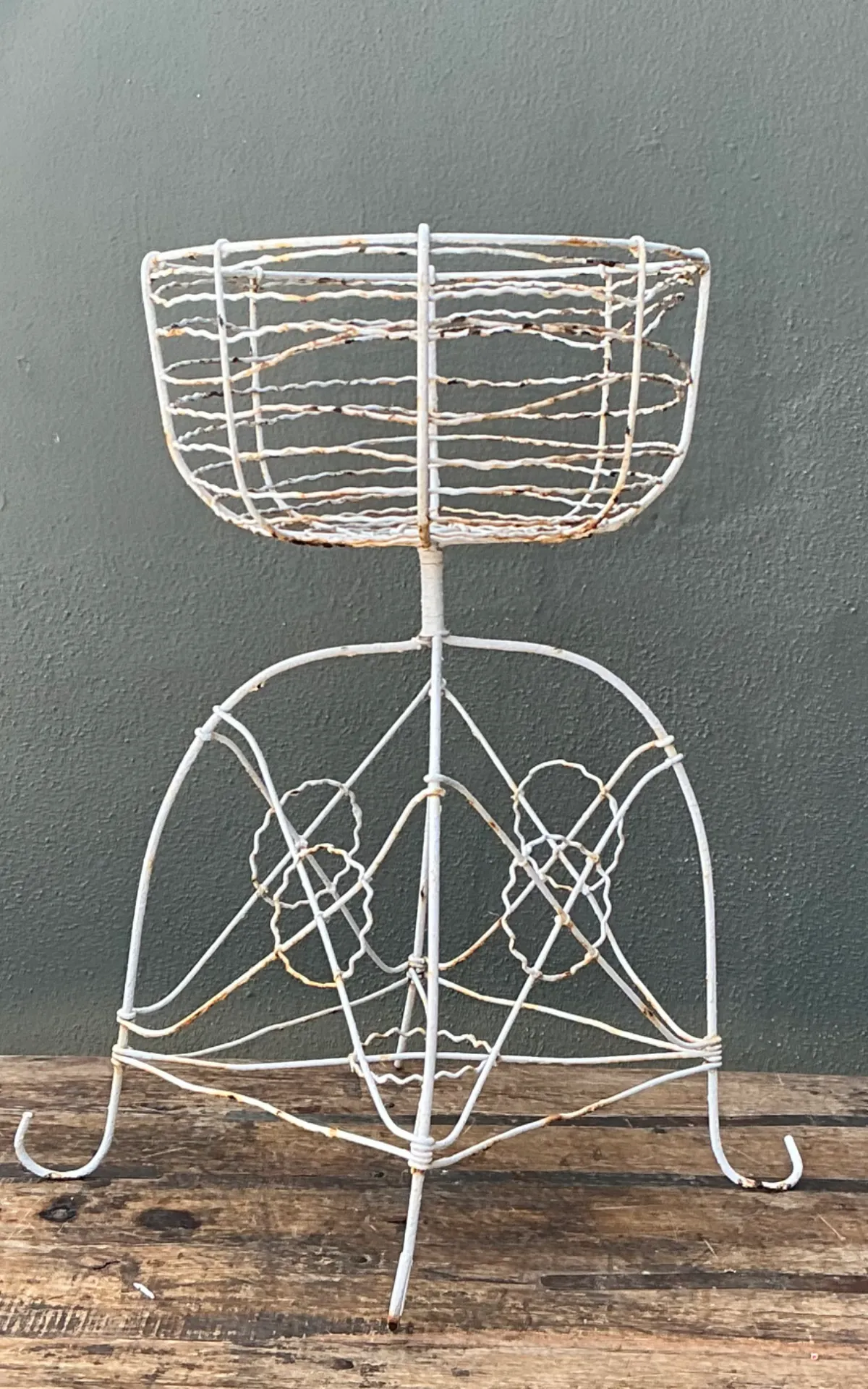 Vintage Distressed White Wire Plant Stand — additional photo 7