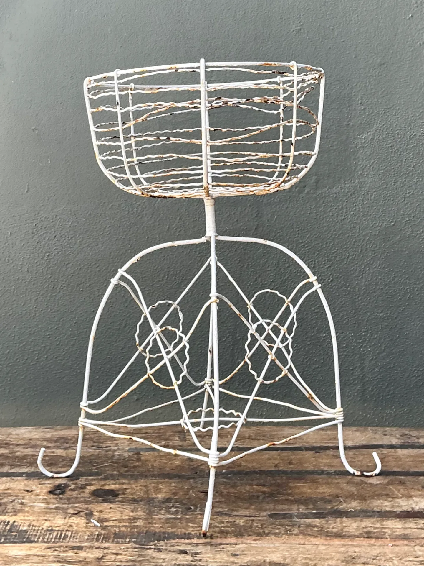 Vintage Distressed White Wire Plant Stand — additional photo 8