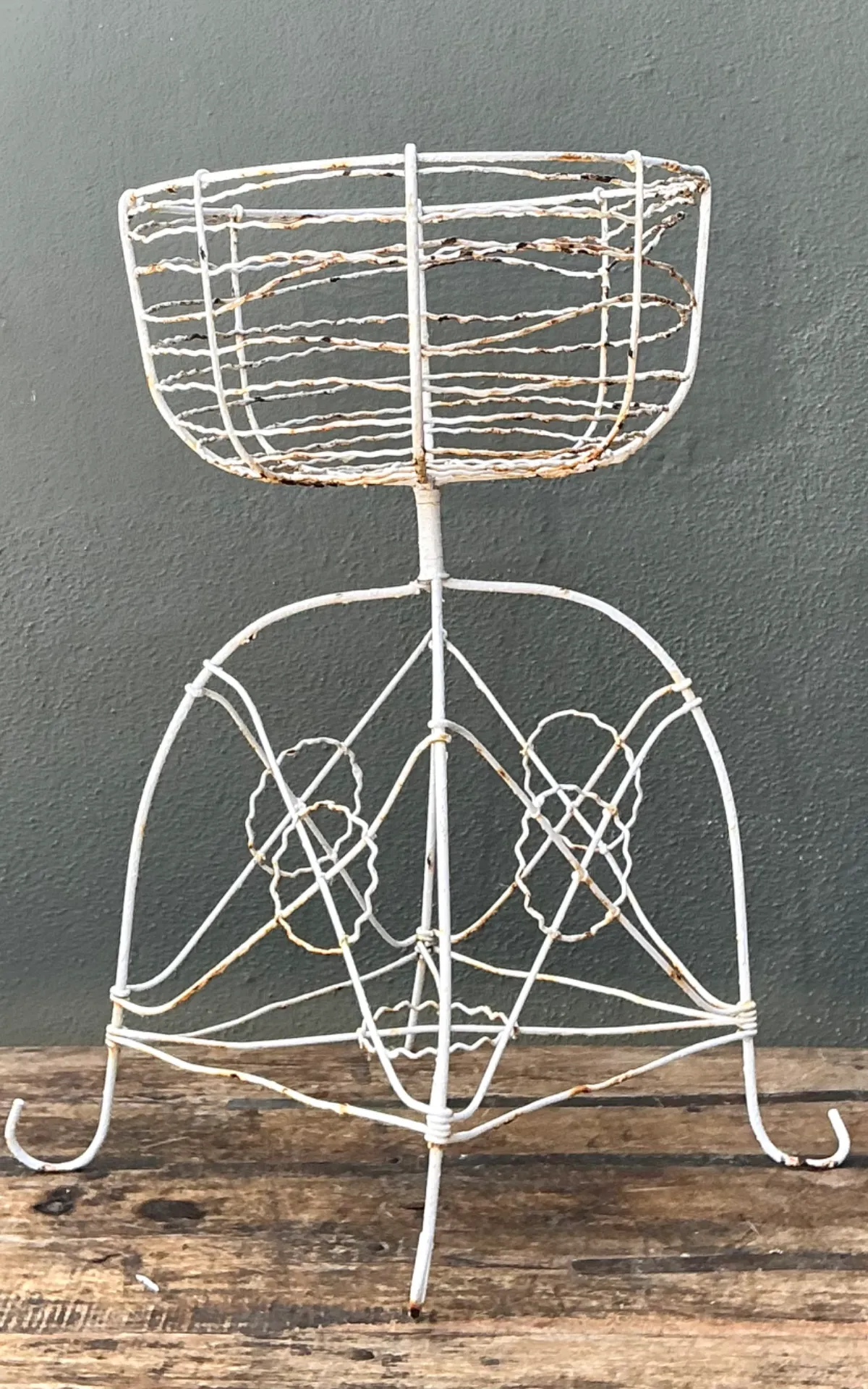 Vintage Distressed White Wire Plant Stand — additional photo 8