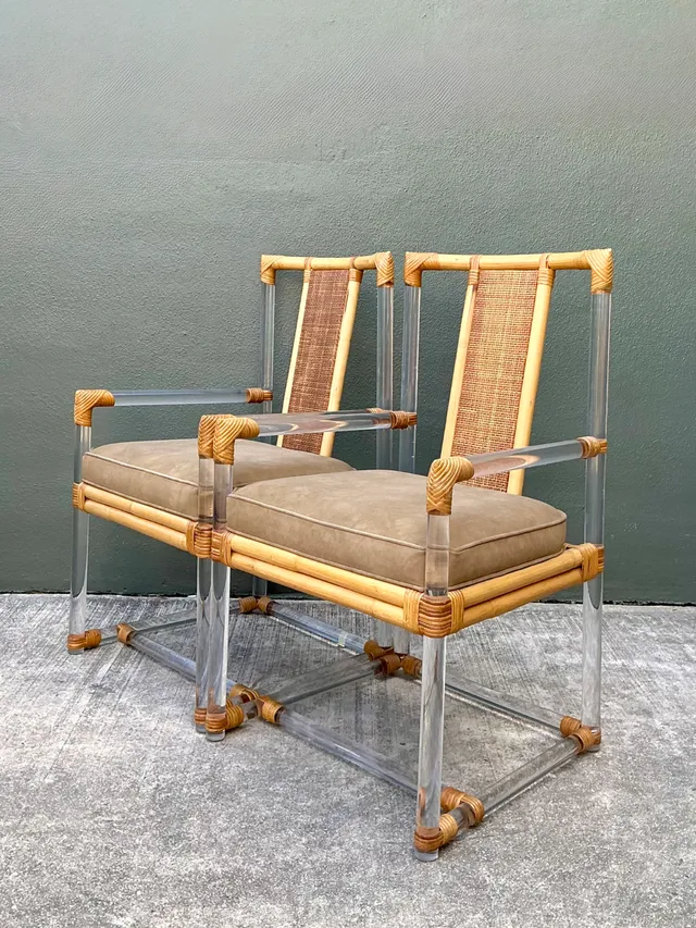 Vintage Four Seasons Lucite and Rattan Armchairs - Pair — additional photo 2