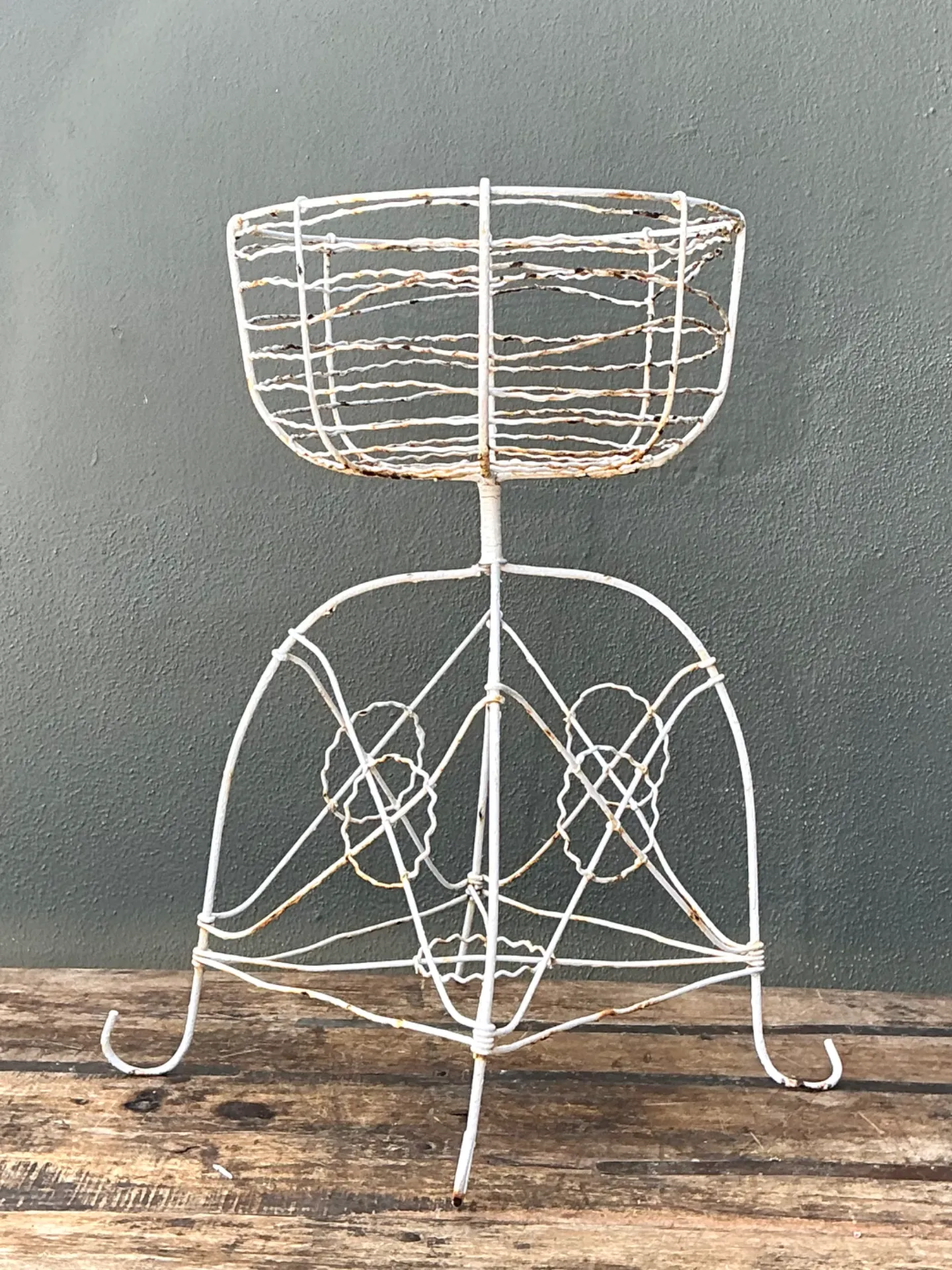 Vintage Distressed White Wire Plant Stand — additional photo 4
