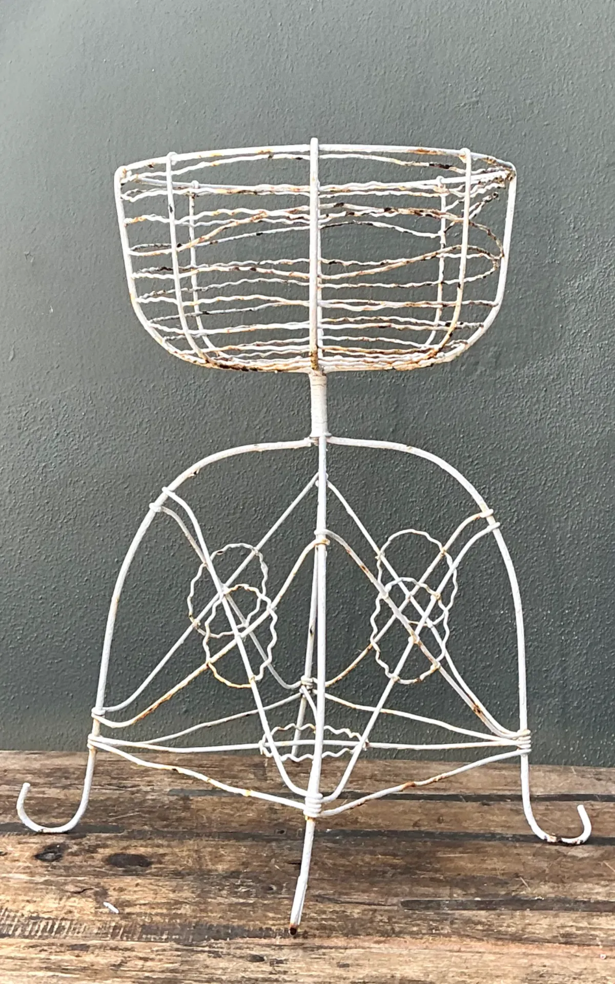 Vintage Distressed White Wire Plant Stand — additional photo 4