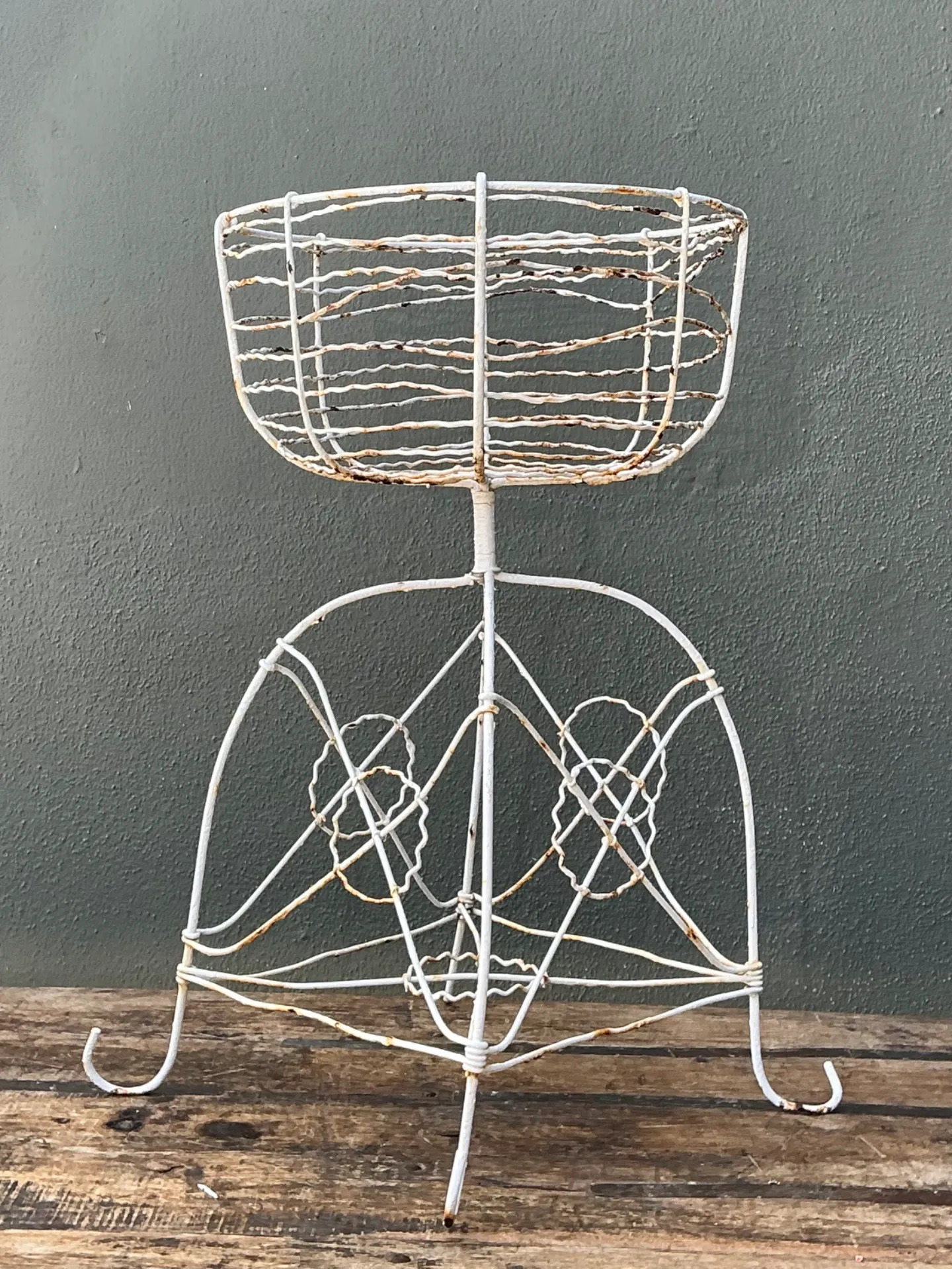 Vintage Distressed White Wire Plant Stand — additional photo 1