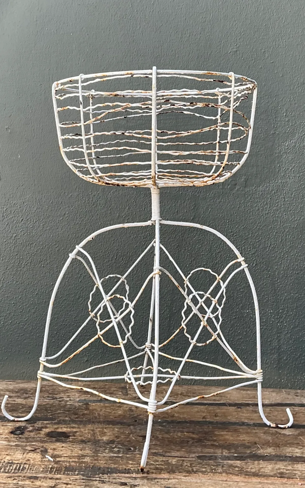 Vintage Distressed White Wire Plant Stand