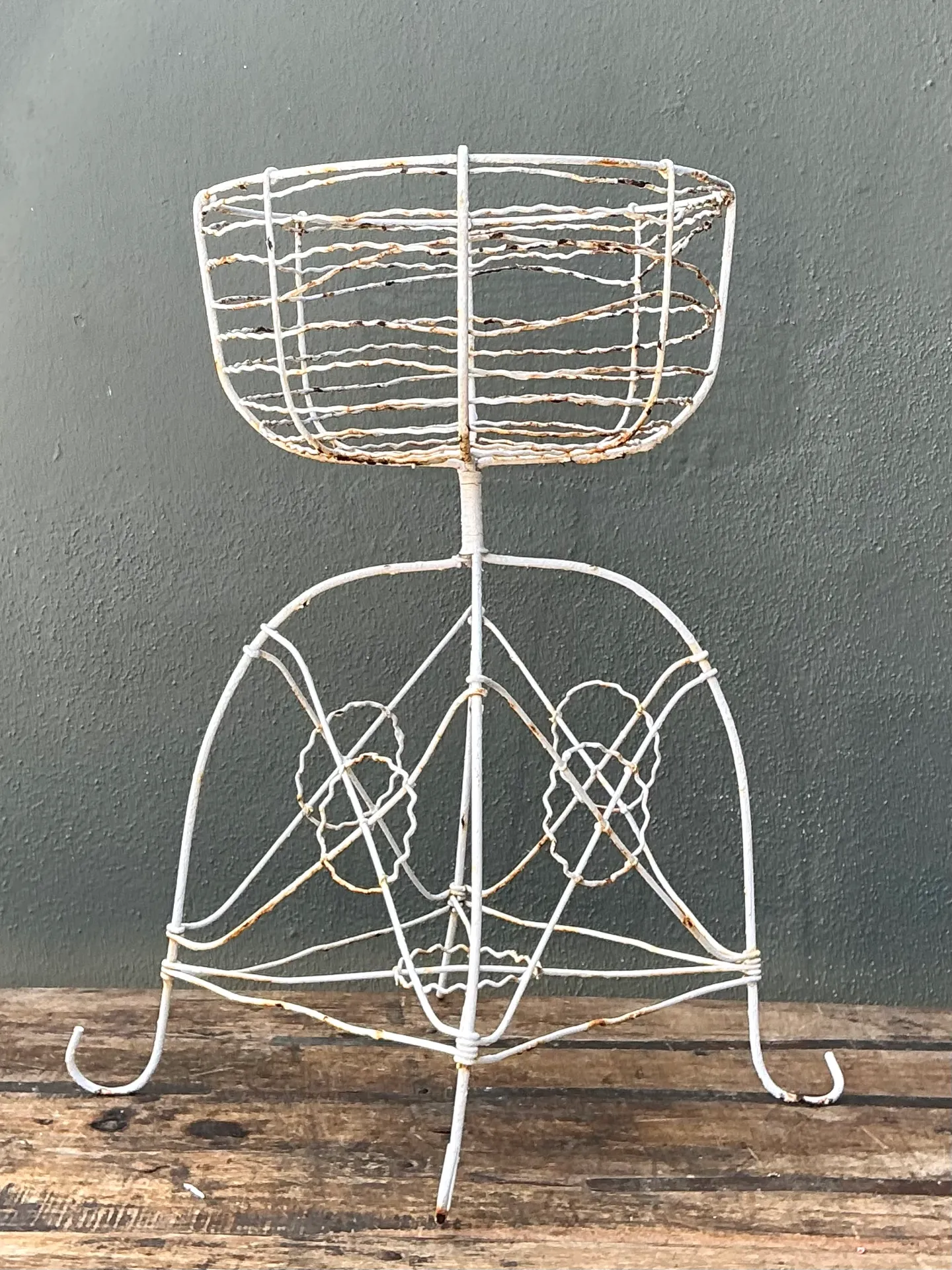 Vintage Distressed White Wire Plant Stand — additional photo 3
