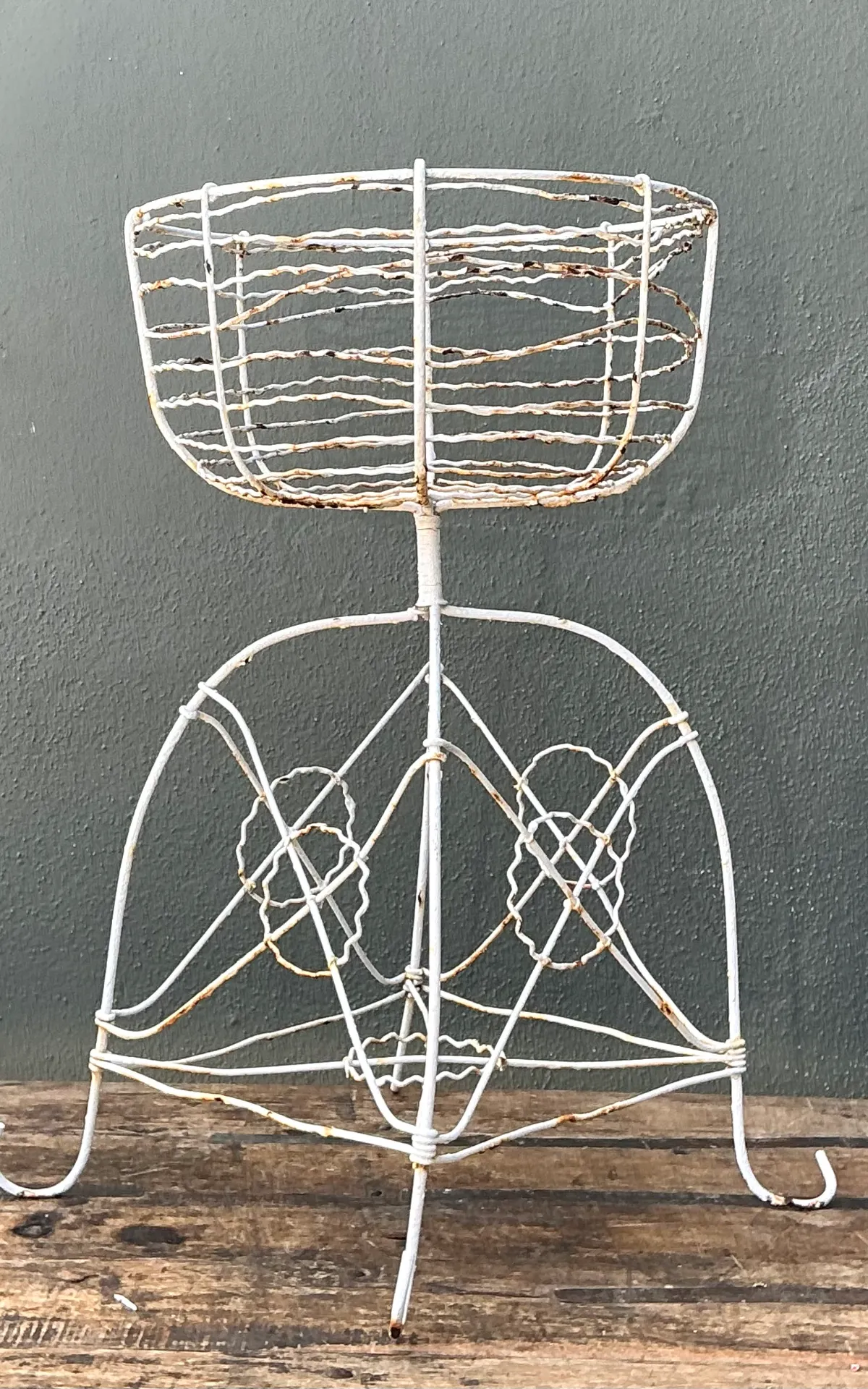 Vintage Distressed White Wire Plant Stand — additional photo 3