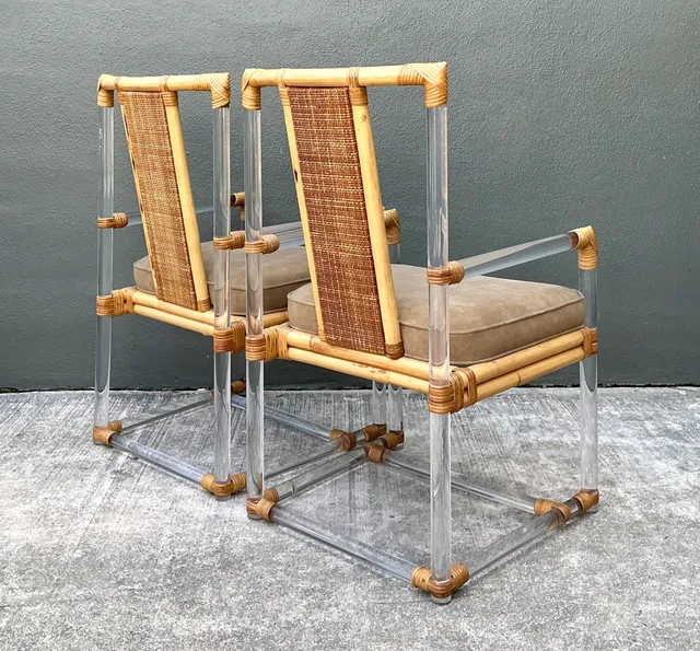 Vintage Four Seasons Lucite and Rattan Armchairs - Pair — additional photo 7