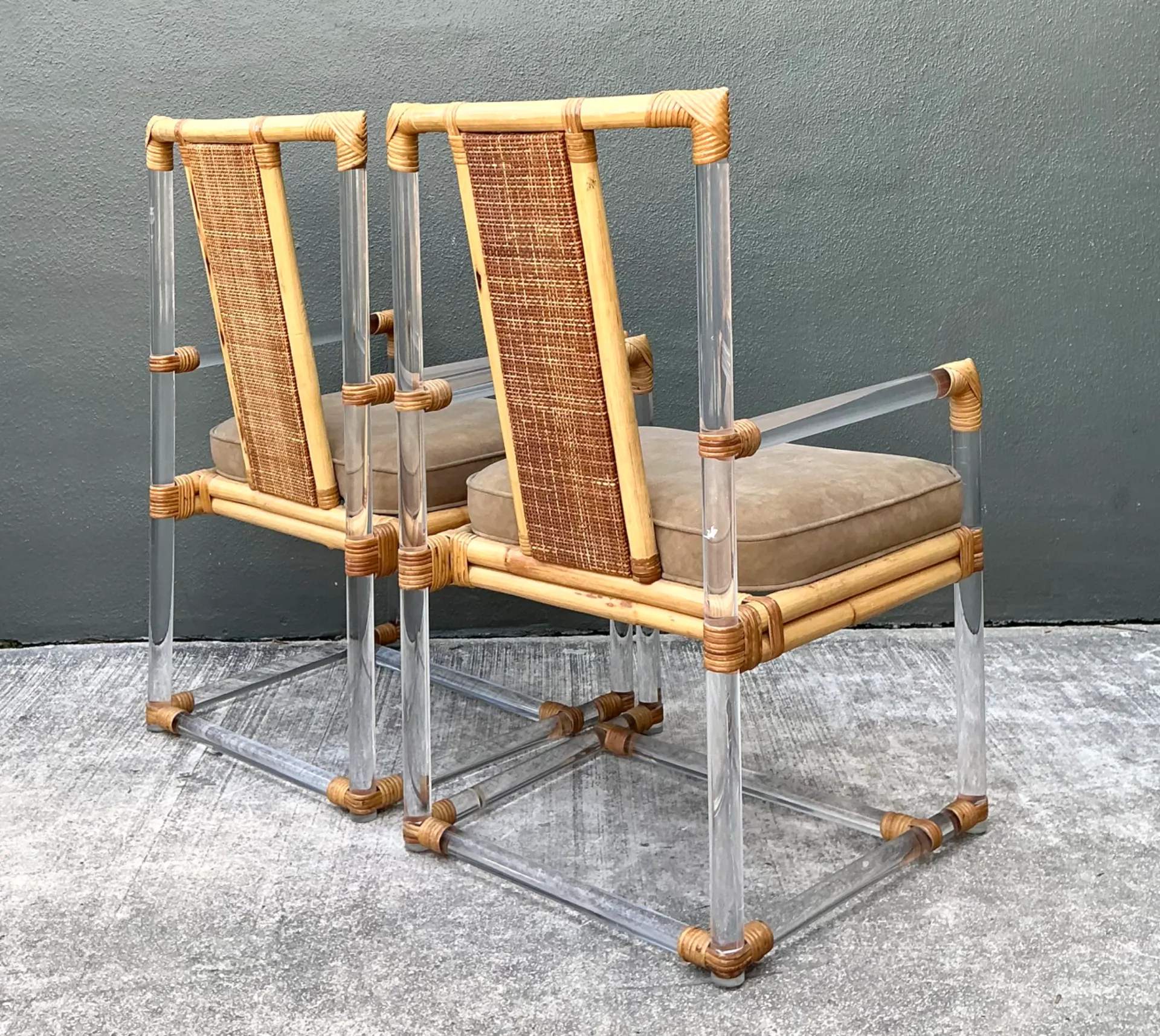 Vintage Four Seasons Lucite and Rattan Armchairs - Pair — additional photo 5