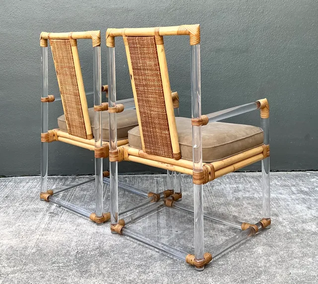 Vintage Four Seasons Lucite and Rattan Armchairs - Pair — additional photo 5