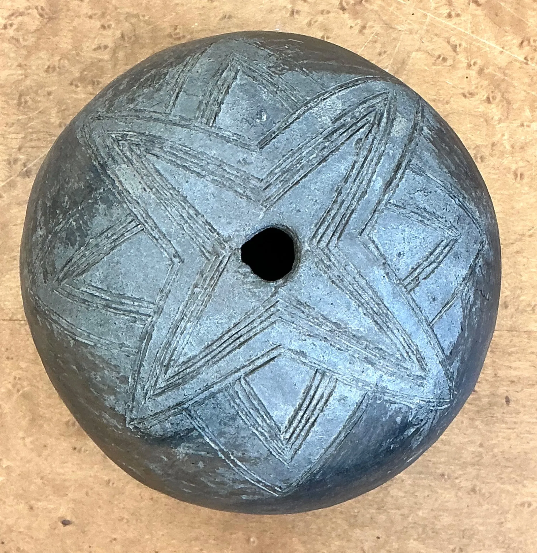 Vintage Geometric Patterned Ceramic Pot — additional photo 2