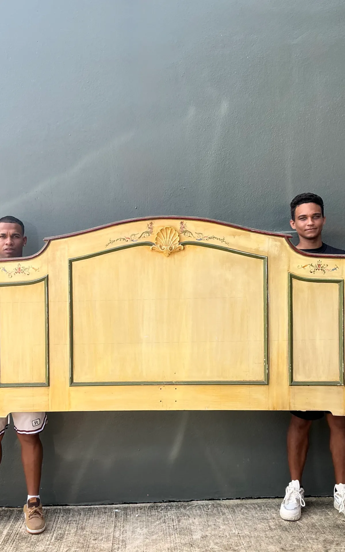 Vintage Hand-Painted Wood Queen Headboard