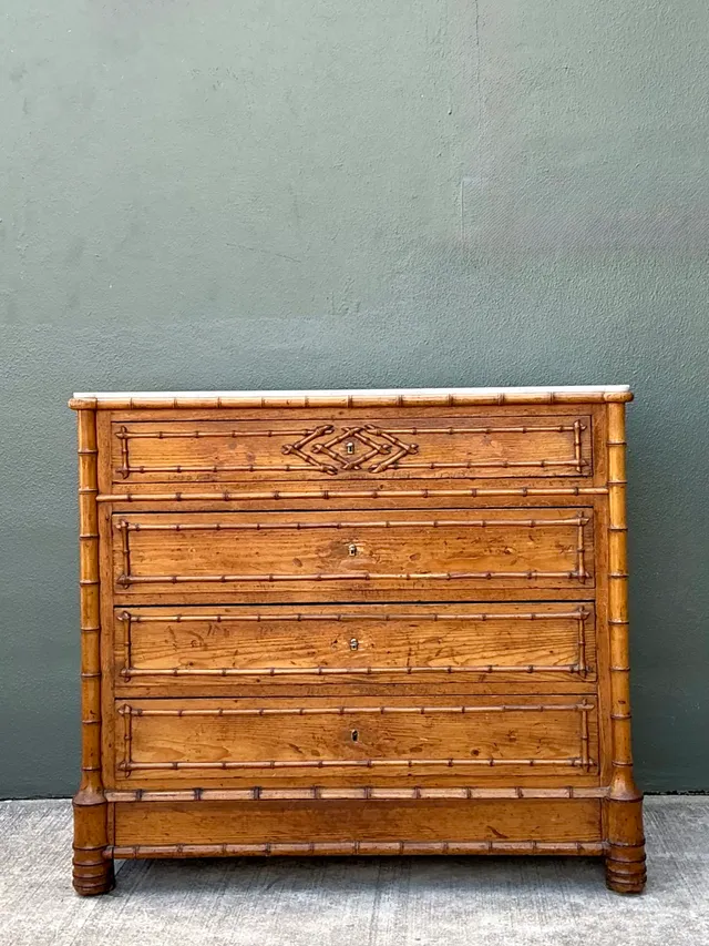 Vintage Wood and Marble Faux Bamboo Chest — additional photo 3