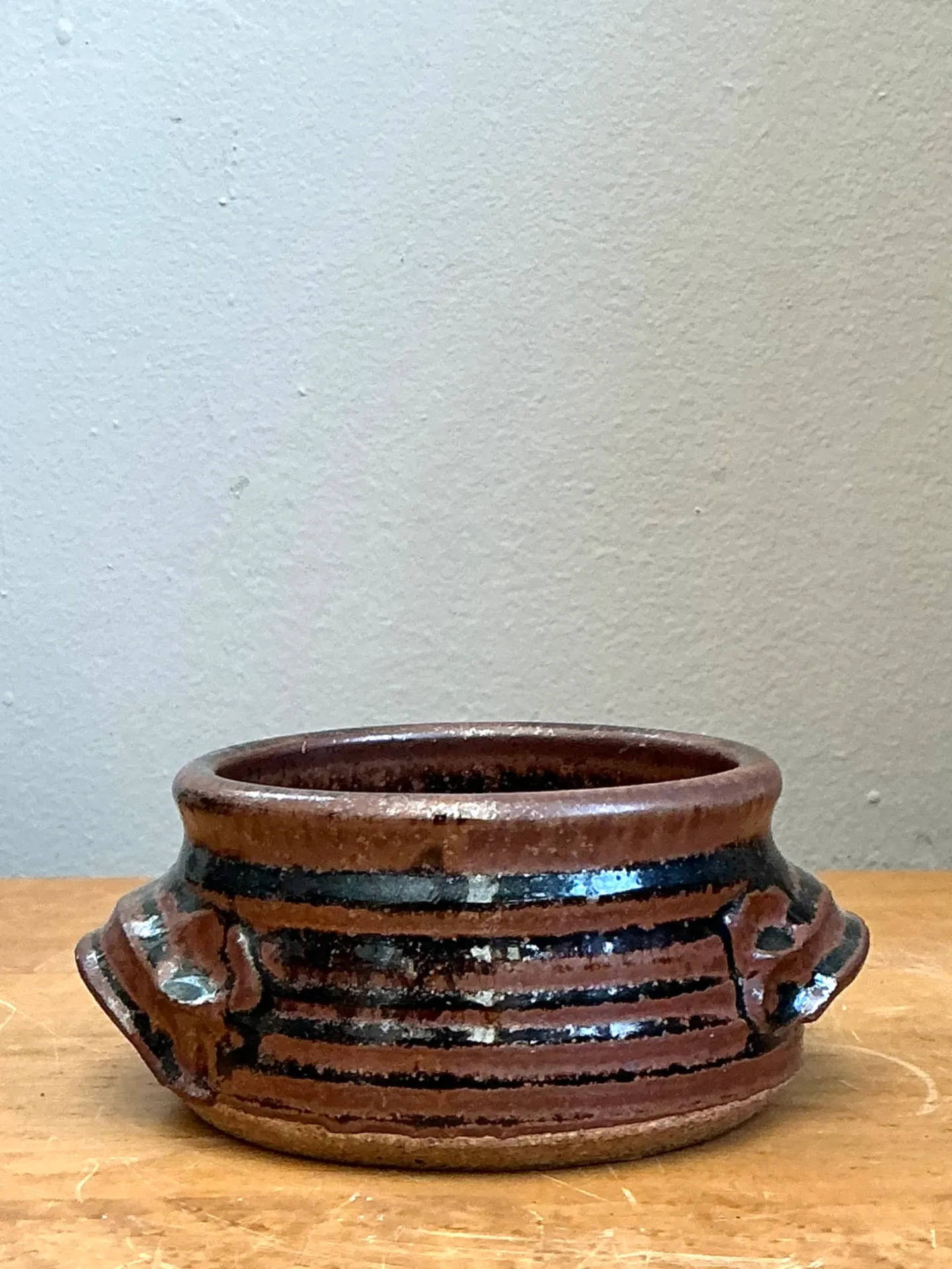 Vintage Striped Ceramic Pottery Bowl — additional photo 2