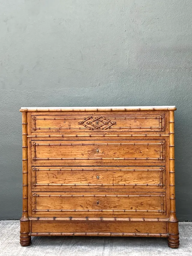 Vintage Wood and Marble Faux Bamboo Chest — additional photo 1