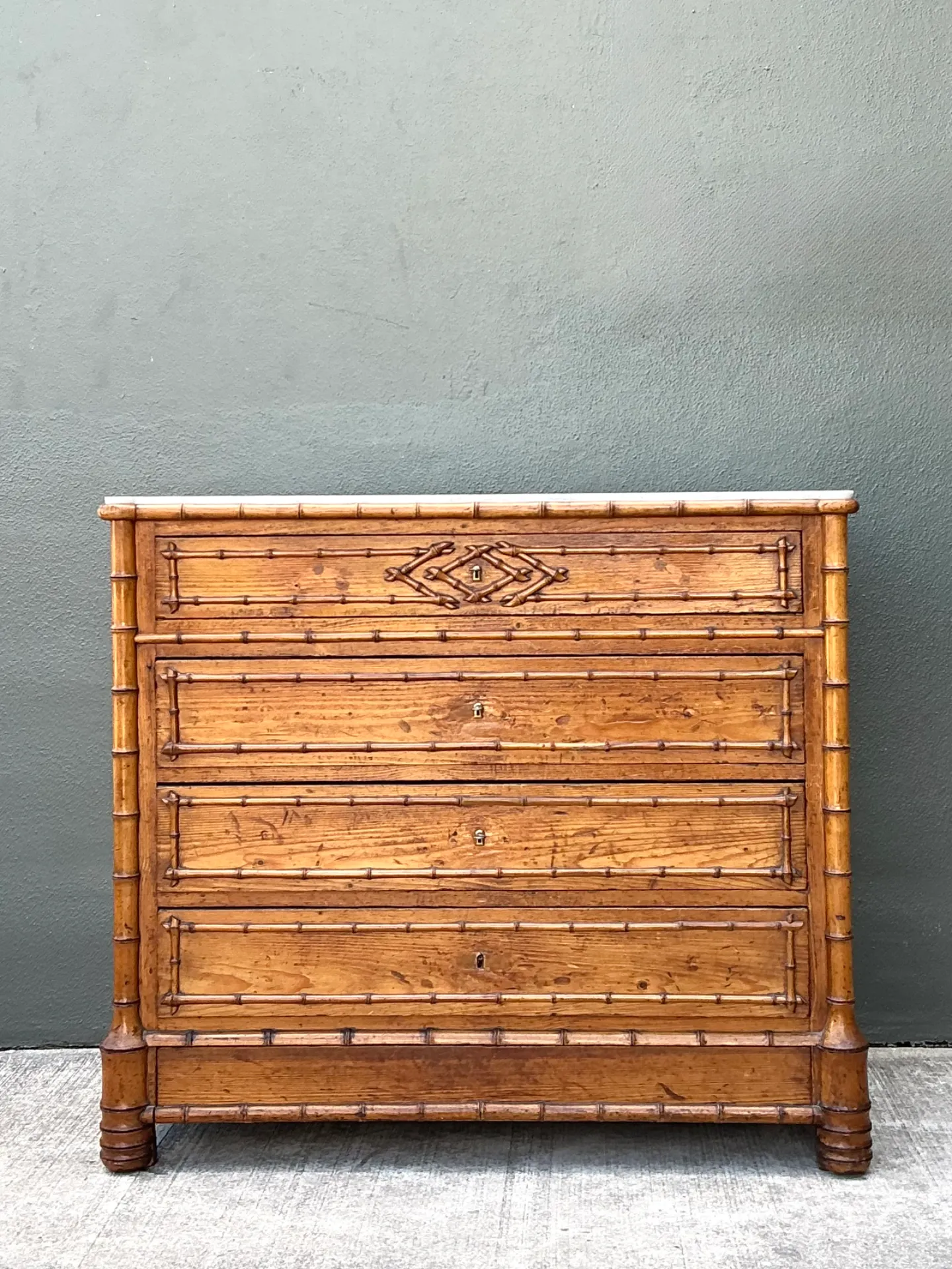 Vintage Wood and Marble Faux Bamboo Chest — additional photo 8