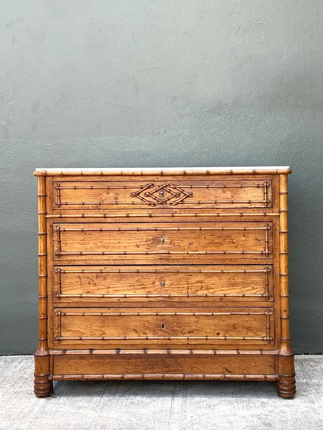 Vintage Wood and Marble Faux Bamboo Chest — additional photo 8