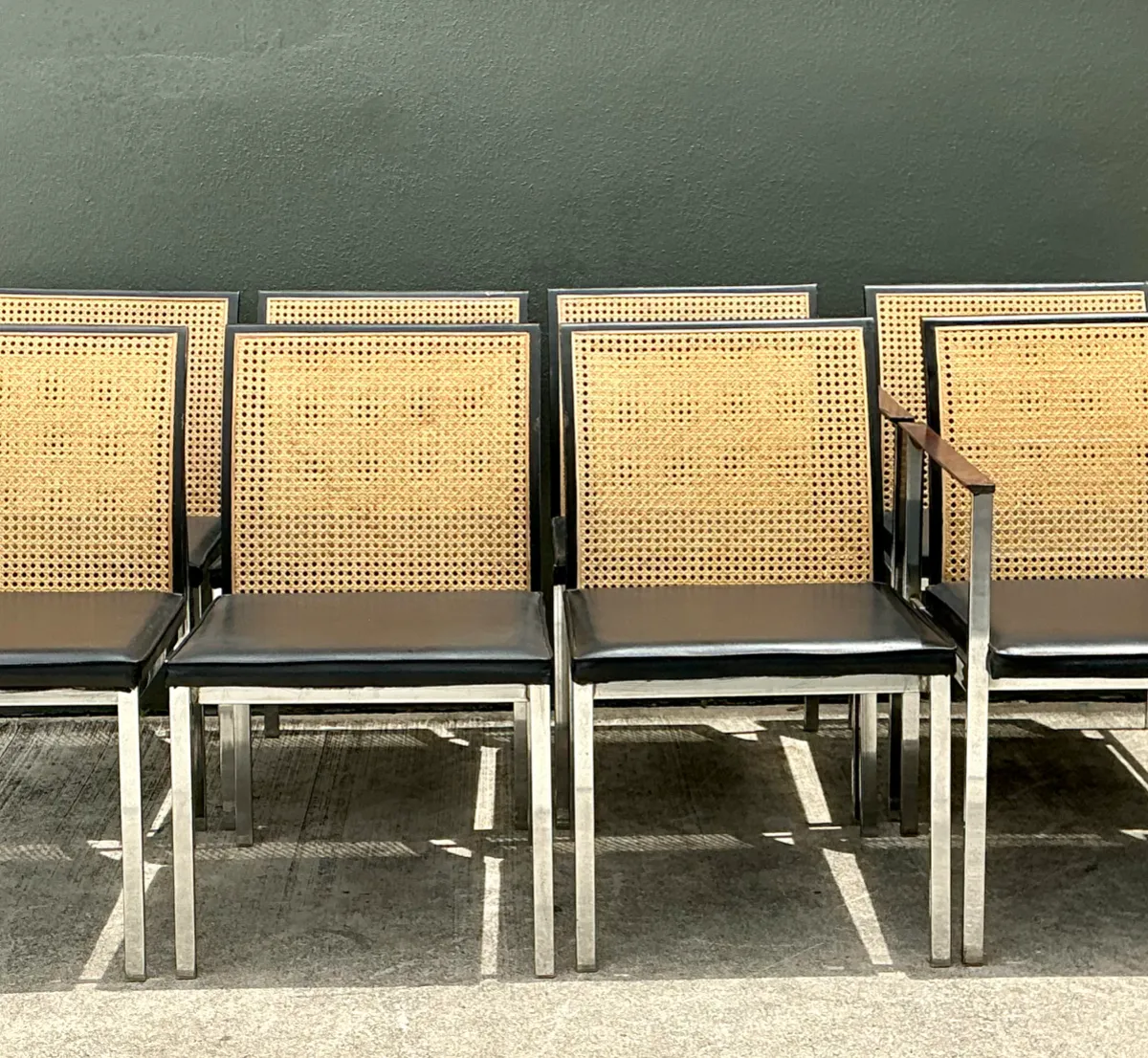 Vintage Paul McCobb For Lane Chrome and Cane Dining Chairs - Set of 8