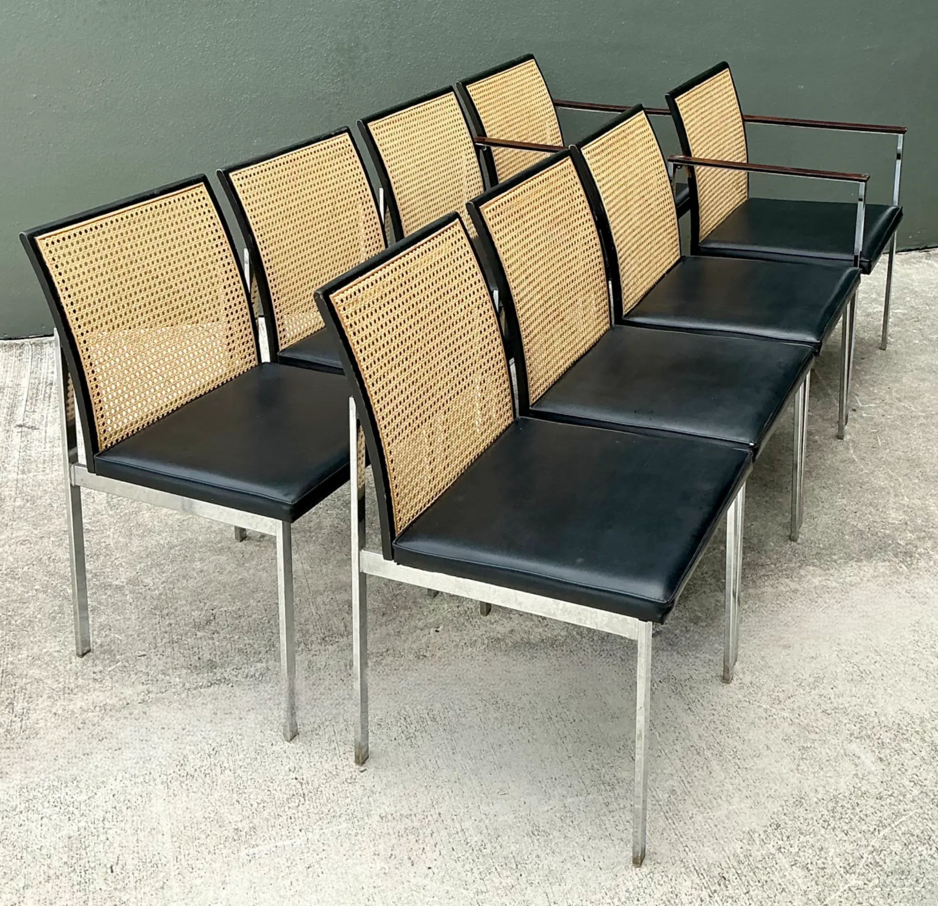 Vintage Paul McCobb For Lane Chrome and Cane Dining Chairs - Set of 8 — additional photo 4