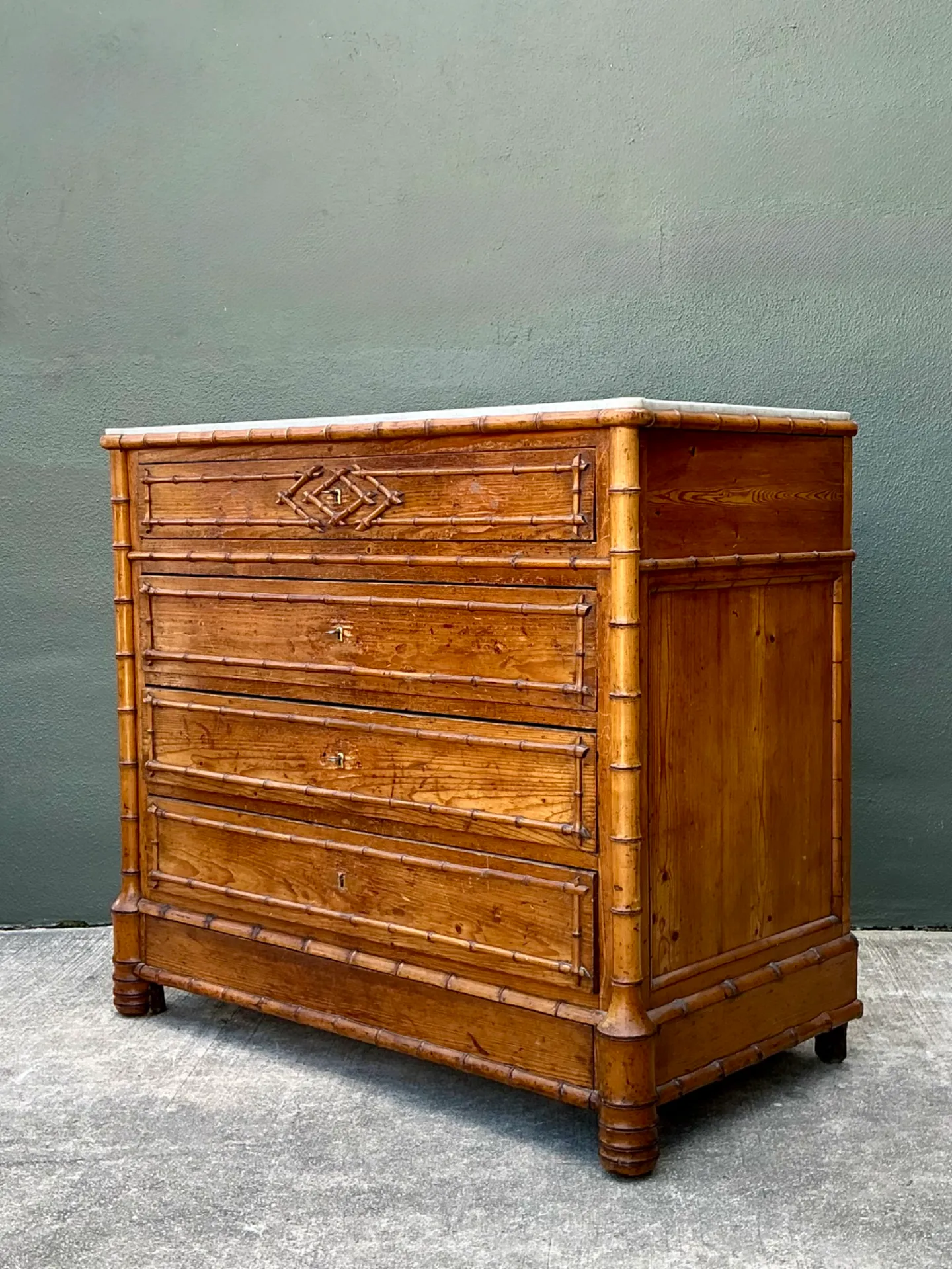 Vintage Wood and Marble Faux Bamboo Chest — additional photo 2