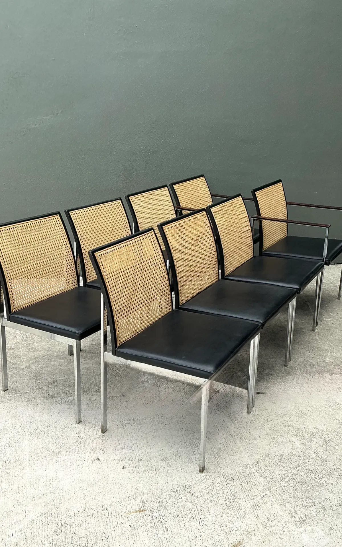 Vintage Paul McCobb For Lane Chrome and Cane Dining Chairs - Set of 8 — additional photo 8