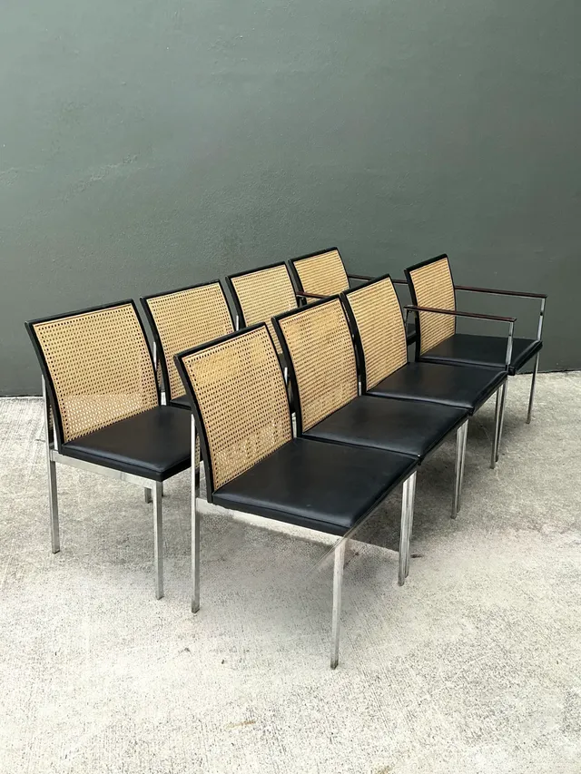 Vintage Paul McCobb For Lane Chrome and Cane Dining Chairs - Set of 8 — additional photo 8