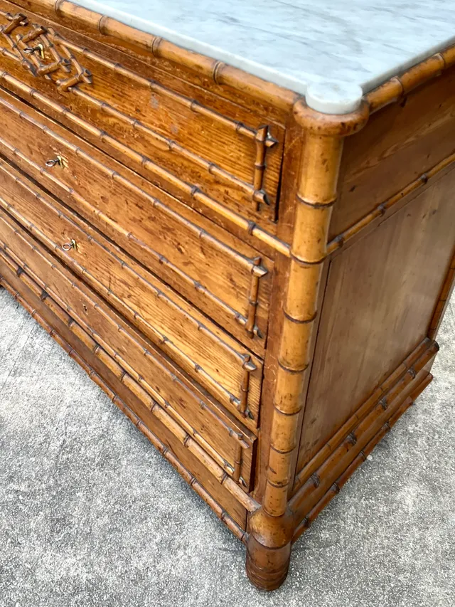 Vintage Wood and Marble Faux Bamboo Chest — additional photo 5