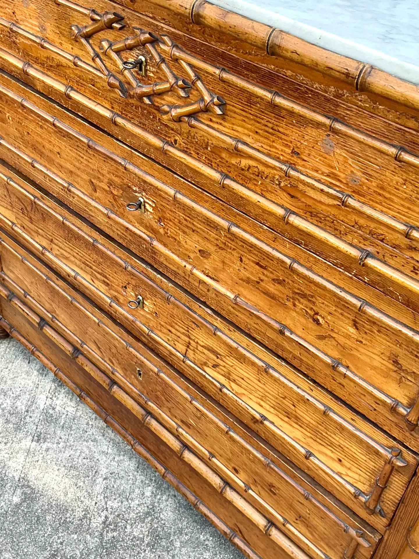 Vintage Wood and Marble Faux Bamboo Chest — additional photo 7