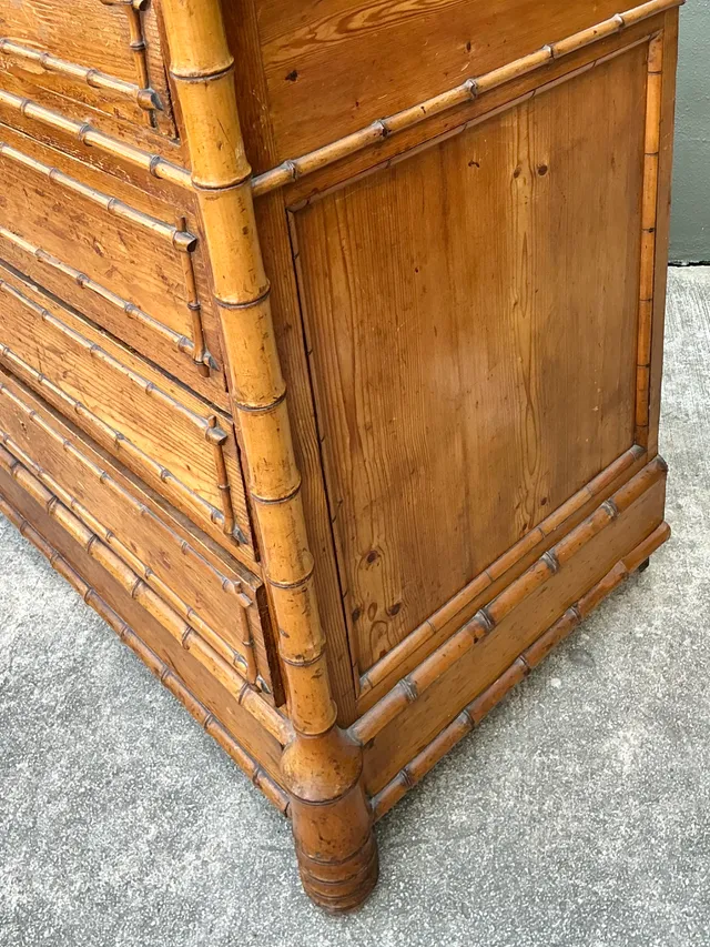 Vintage Wood and Marble Faux Bamboo Chest — additional photo 6