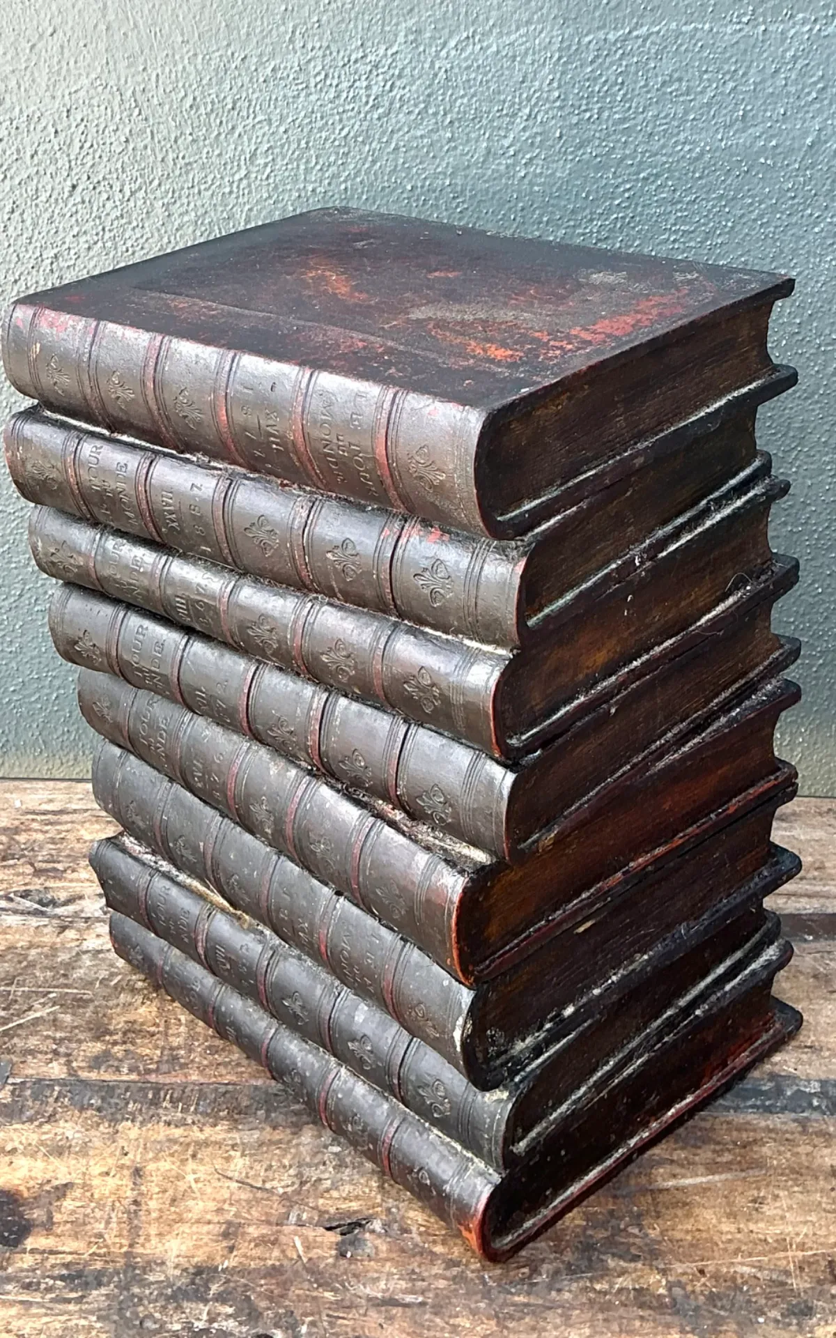 Vintage Resin and Paint Faux Book Stack Drinks Table — additional photo 4