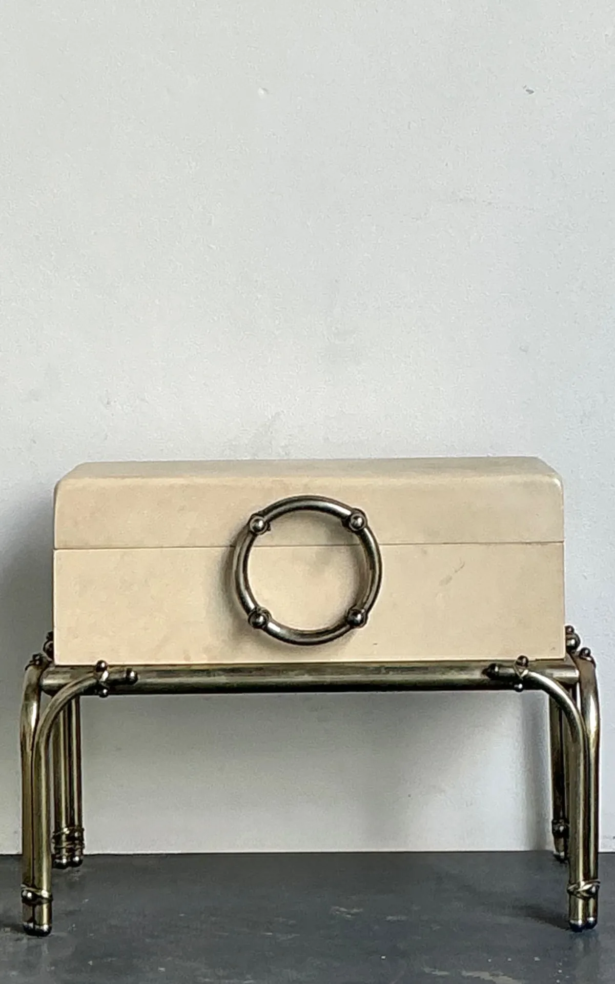 Vintage Brass and Parchment Box on Chrome Stand After Karl Springer — additional photo 5