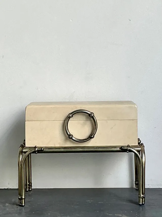 Vintage Brass and Parchment Box on Chrome Stand After Karl Springer — additional photo 5
