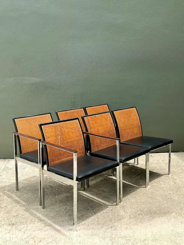 Vintage Paul McCobb For Lane Chrome Frame and Cane Dining Chairs - Set of 6 — additional photo 2