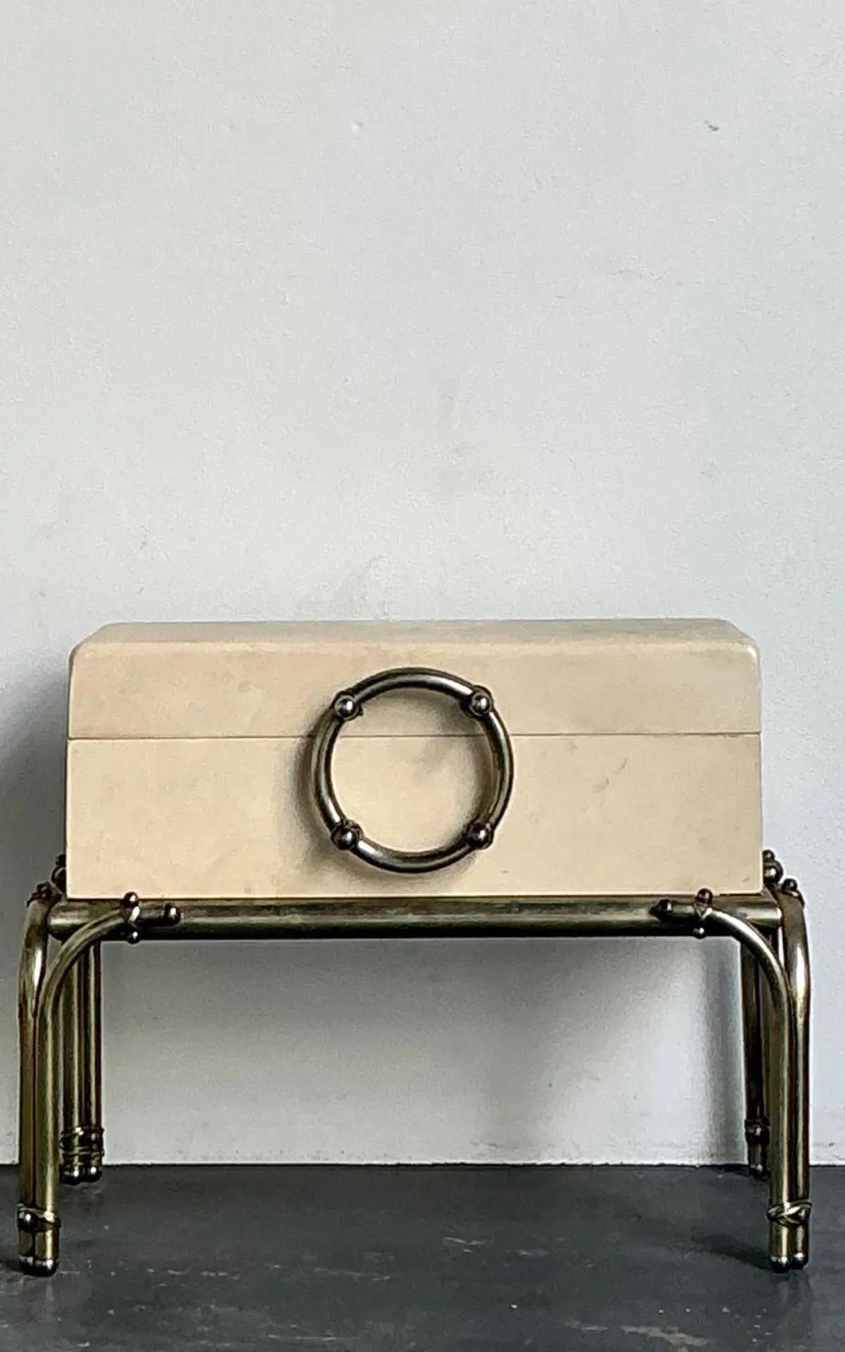 Vintage Brass and Parchment Box on Chrome Stand After Karl Springer — additional photo 2