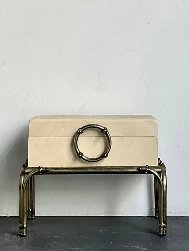 Vintage Brass and Parchment Box on Chrome Stand After Karl Springer — additional photo 2