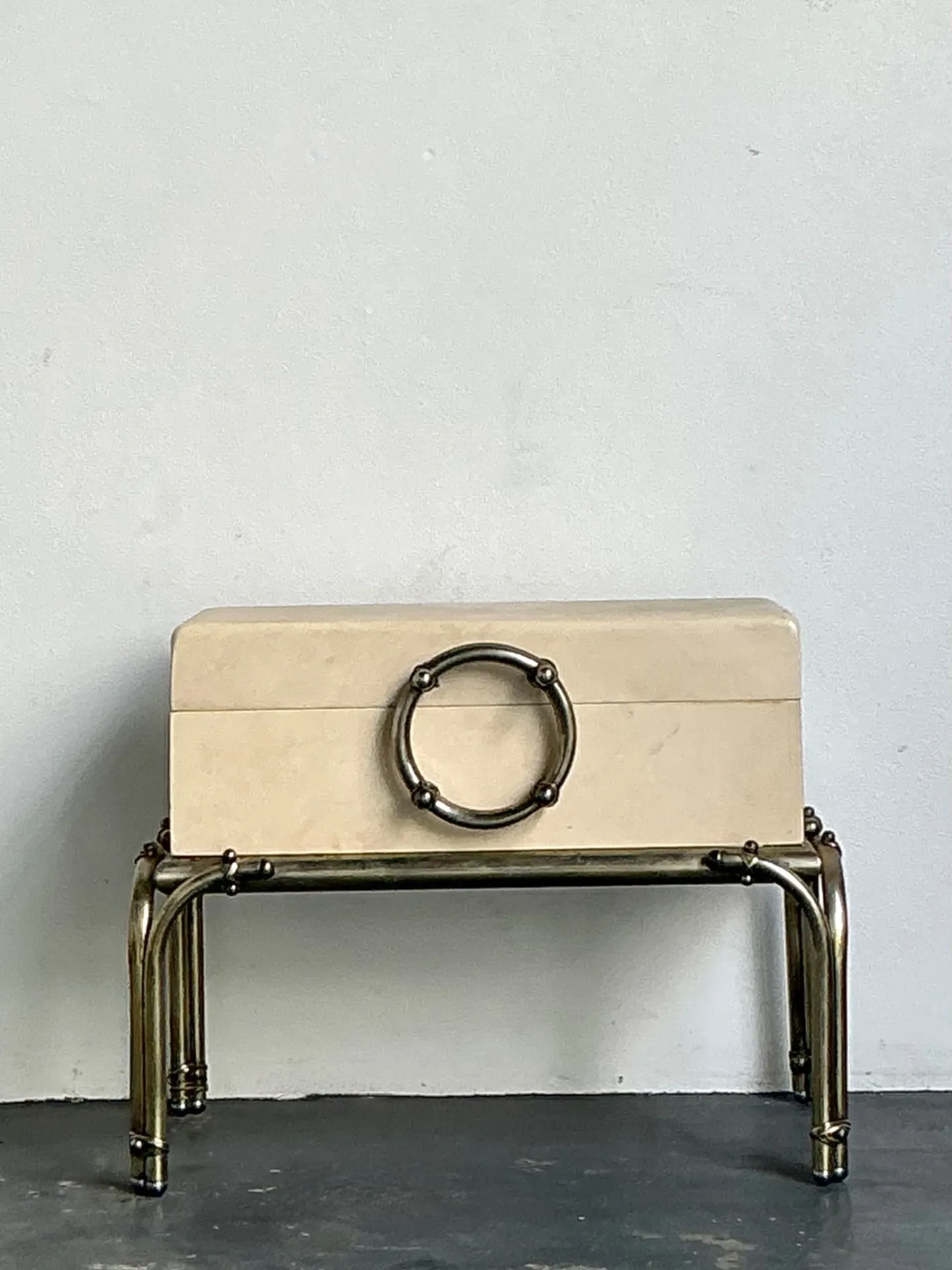Vintage Brass and Parchment Box on Chrome Stand After Karl Springer — additional photo 7