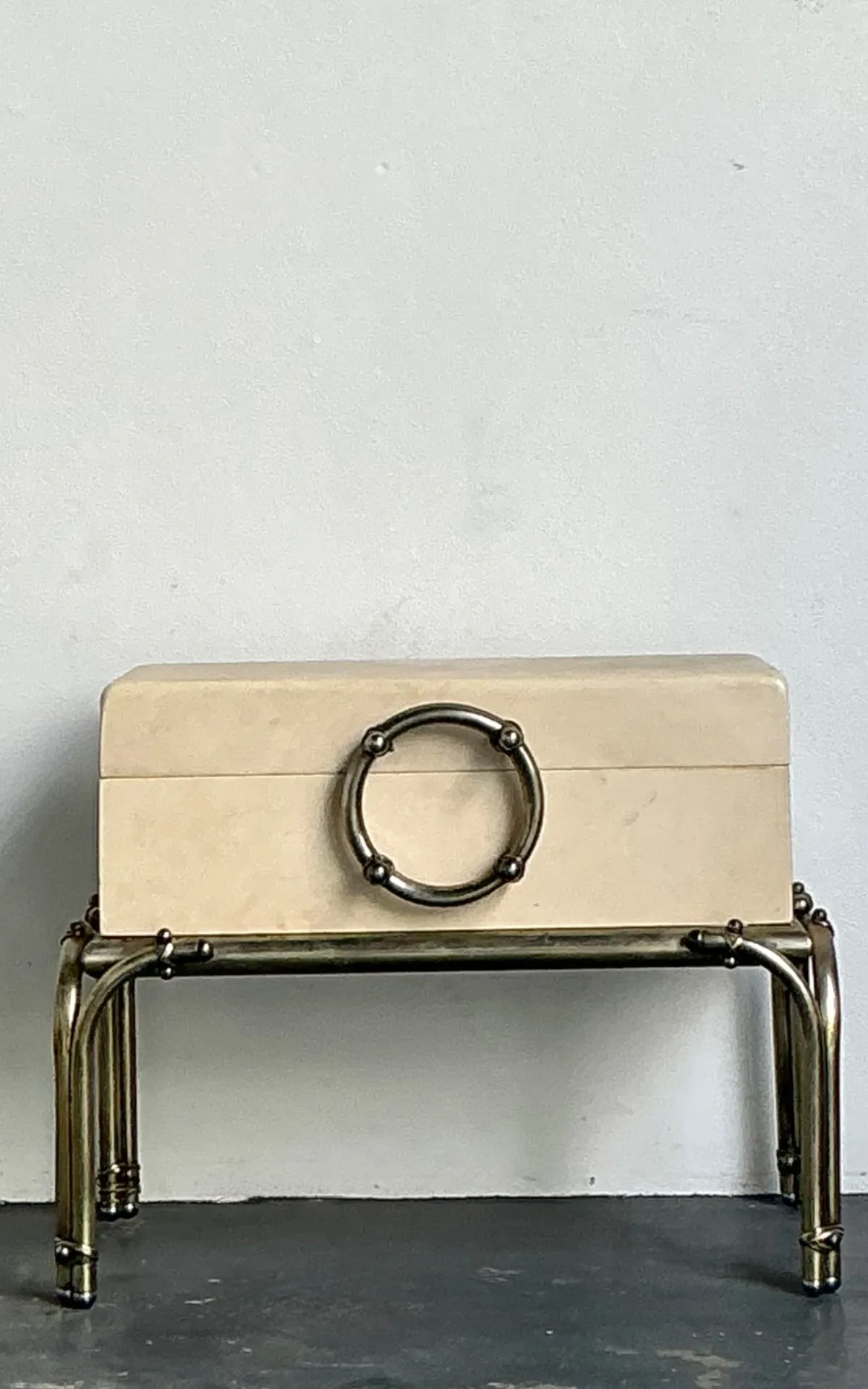 Vintage Brass and Parchment Box on Chrome Stand After Karl Springer — additional photo 7