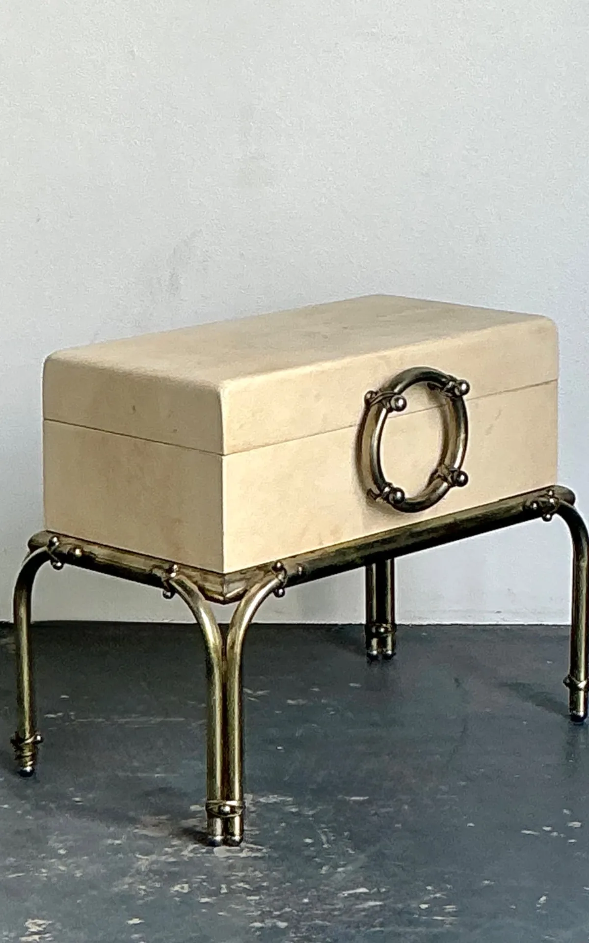 Vintage Brass and Parchment Box on Chrome Stand After Karl Springer — additional photo 6