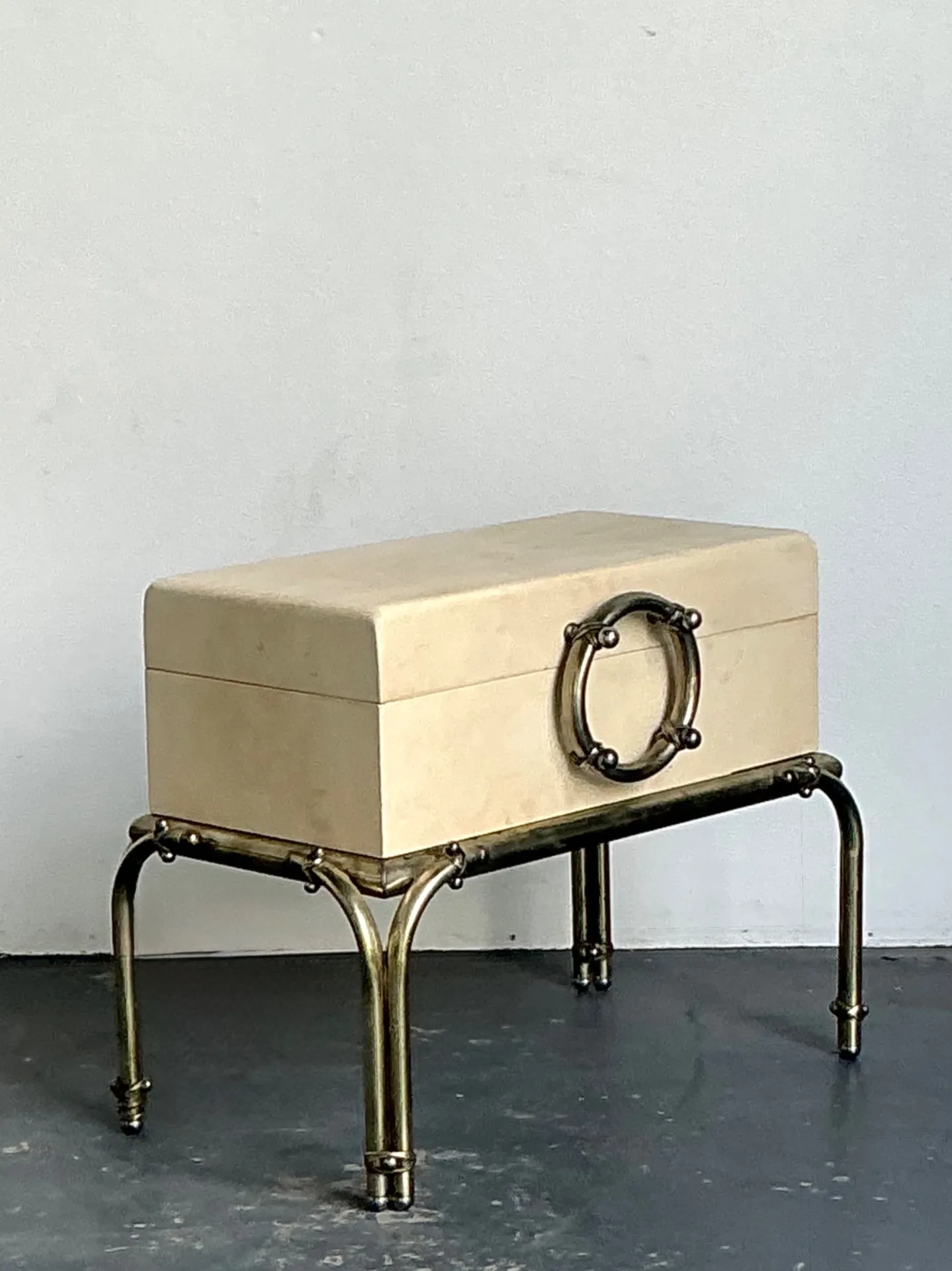 Vintage Brass and Parchment Box on Chrome Stand After Karl Springer — additional photo 4