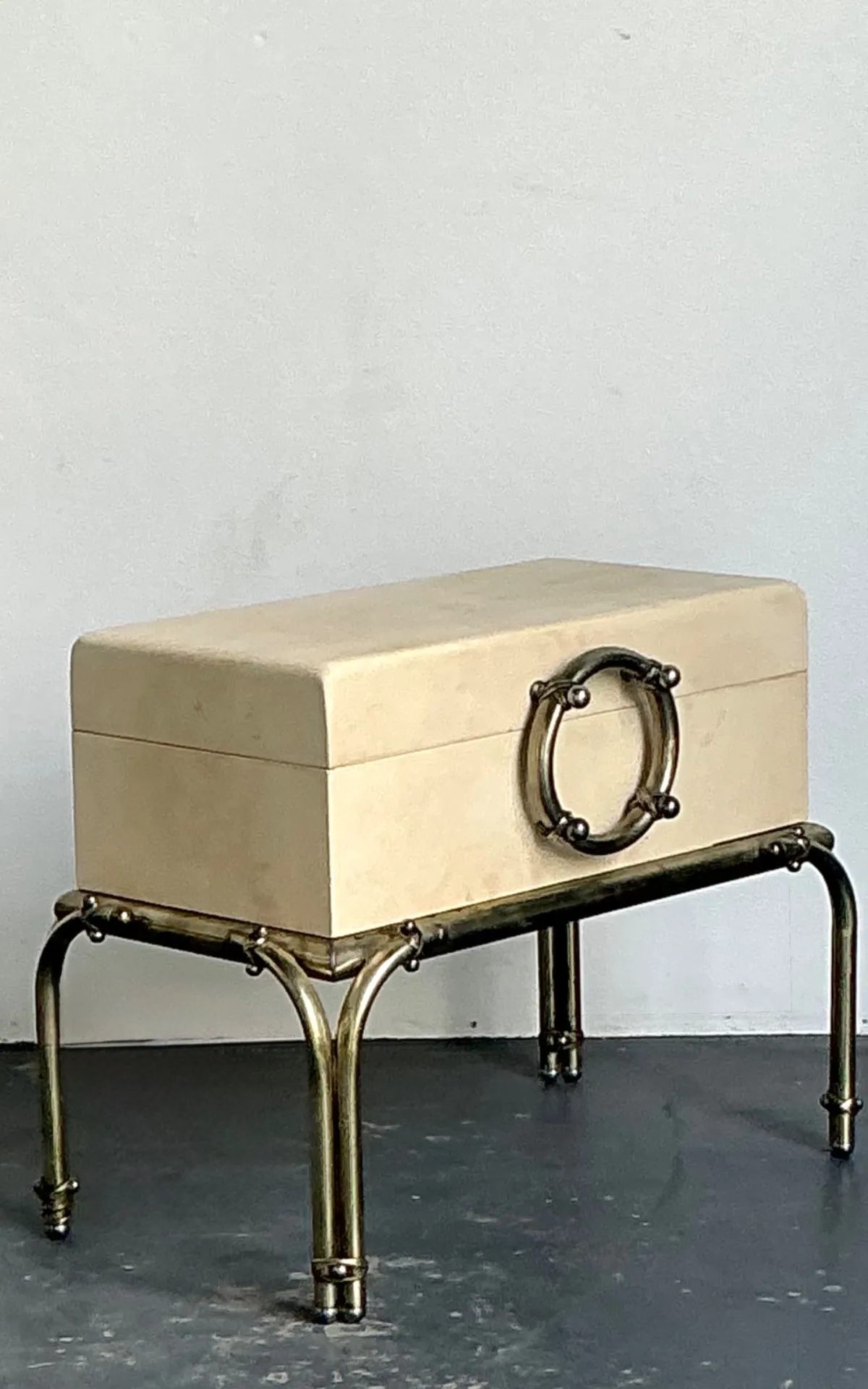 Vintage Brass and Parchment Box on Chrome Stand After Karl Springer — additional photo 4