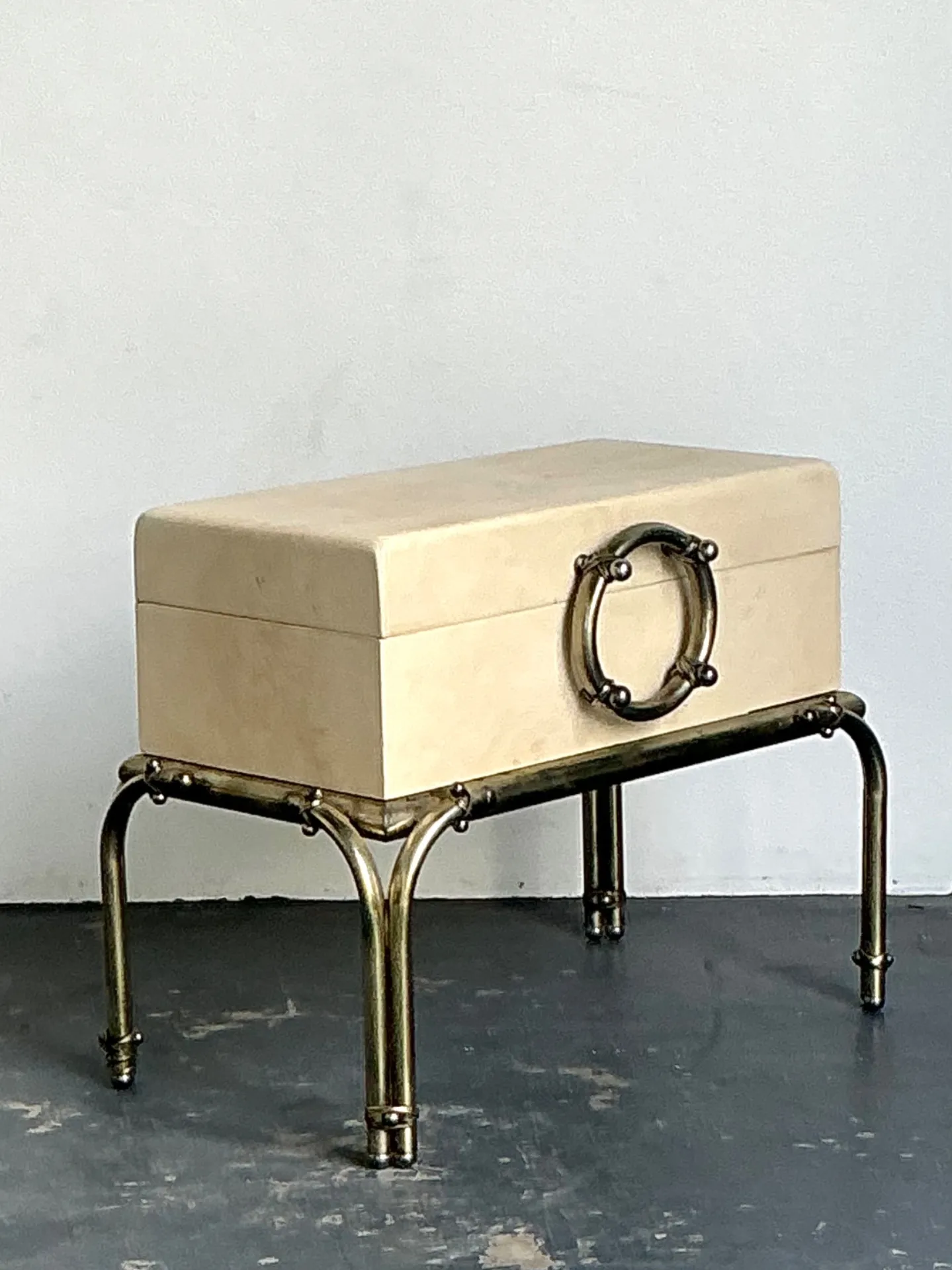 Vintage Brass and Parchment Box on Chrome Stand After Karl Springer — additional photo 3