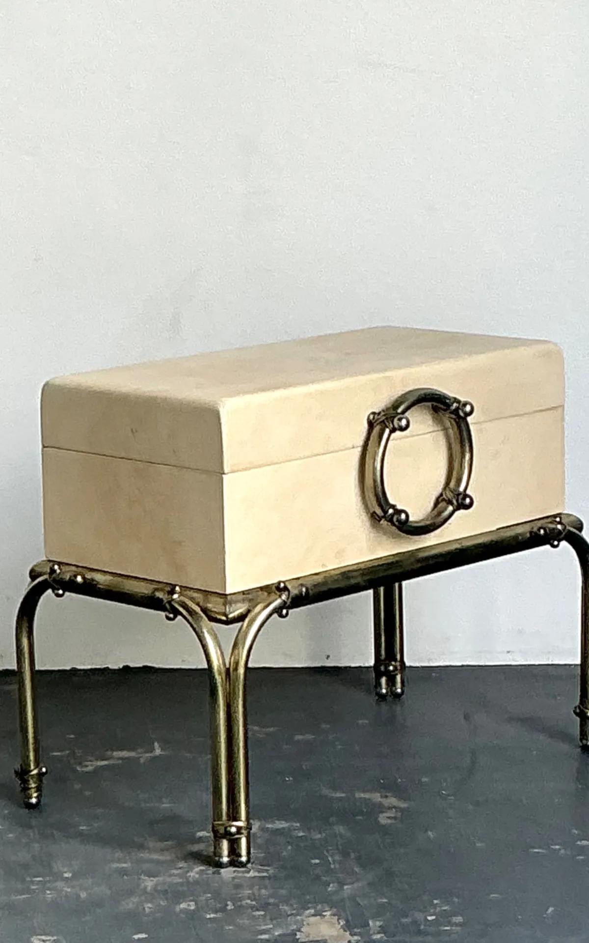 Vintage Brass and Parchment Box on Chrome Stand After Karl Springer — additional photo 3