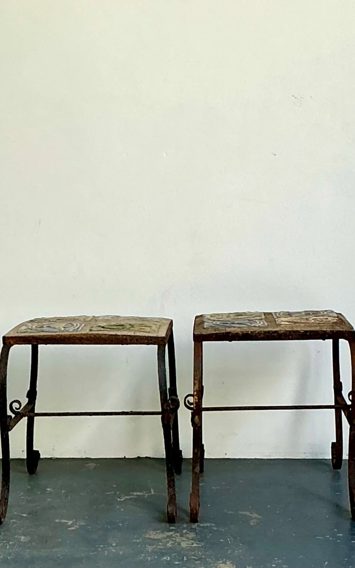 Vintage Italian Distressed Wrought Iron and Ceramic Tile Tables — additional photo 7