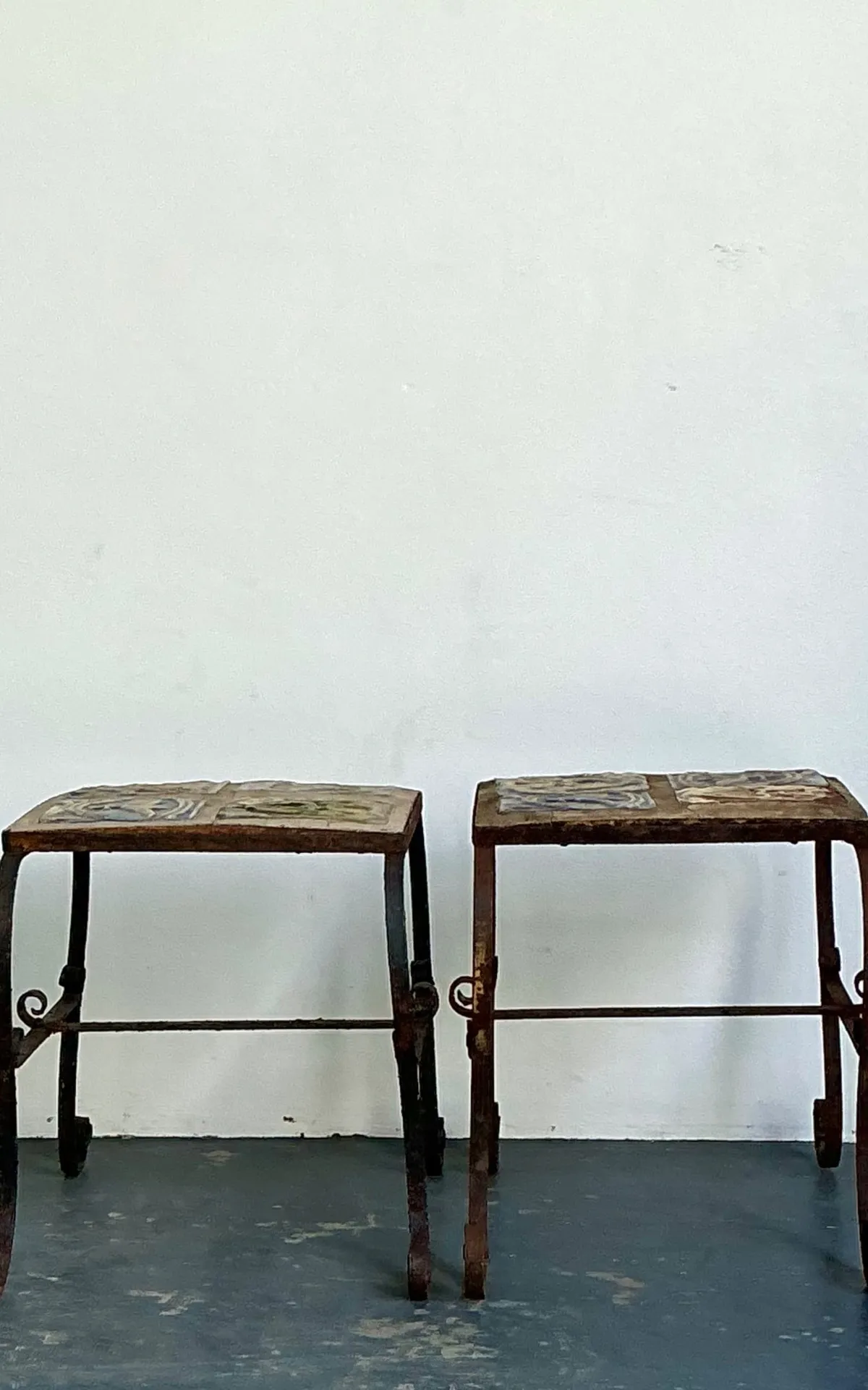 Vintage Italian Distressed Wrought Iron and Ceramic Tile Tables — additional photo 6